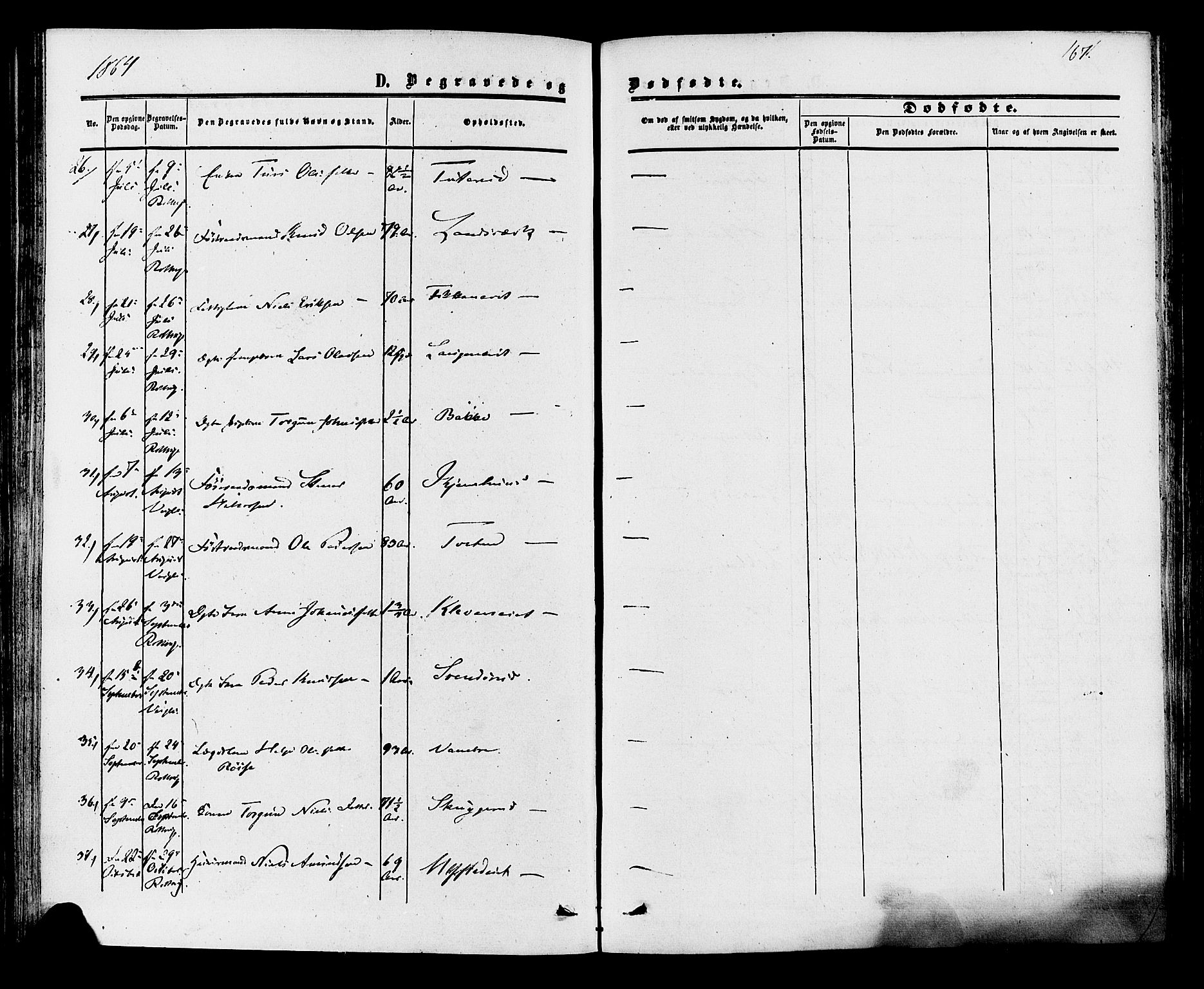 Rollag kirkebøker, AV/SAKO-A-240/F/Fa/L0009: Parish register (official) no. I 9, 1860-1874, p. 167