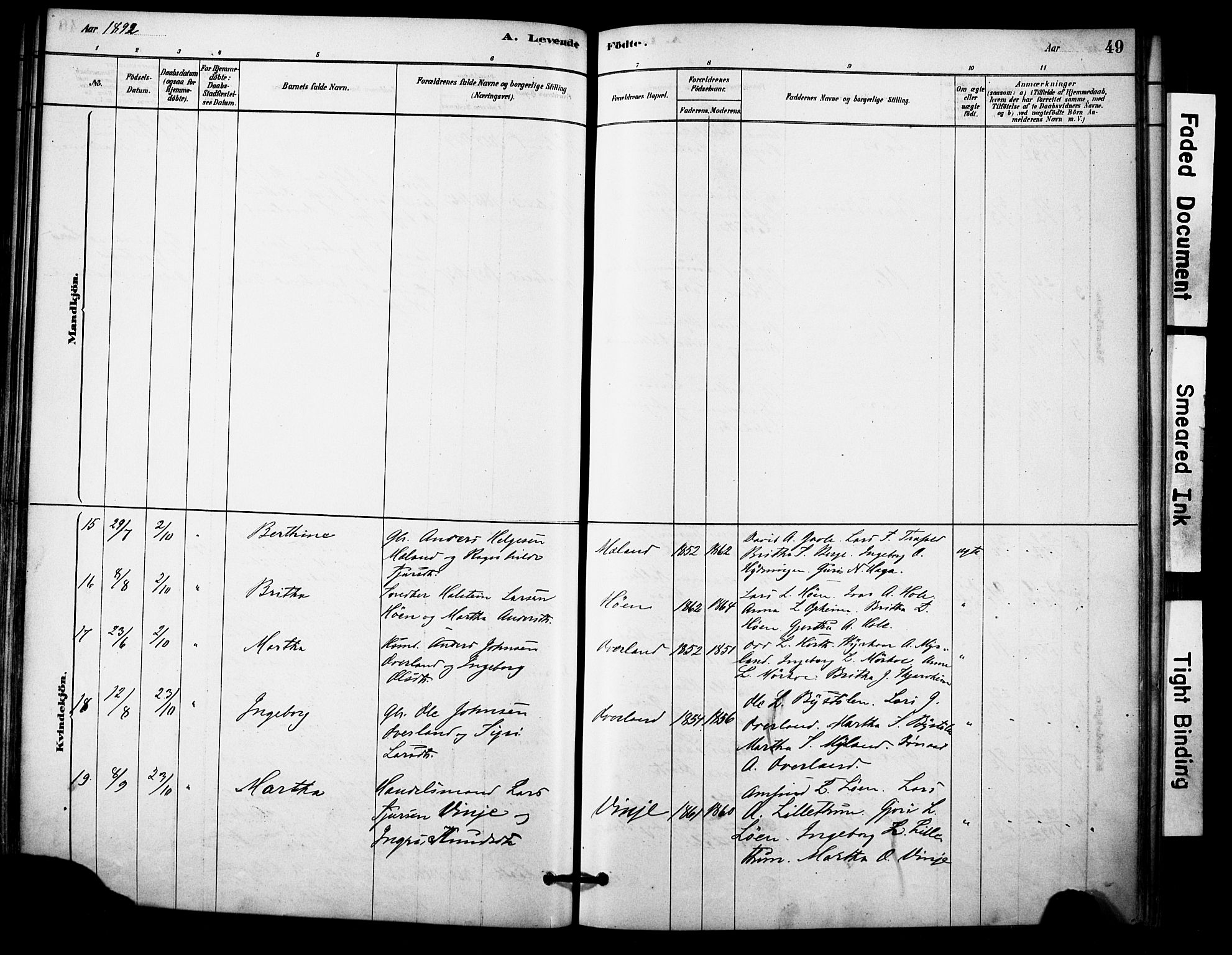 Vossestrand Sokneprestembete, AV/SAB-A-79101/H/Haa: Parish register (official) no. C 1, 1878-1903, p. 49