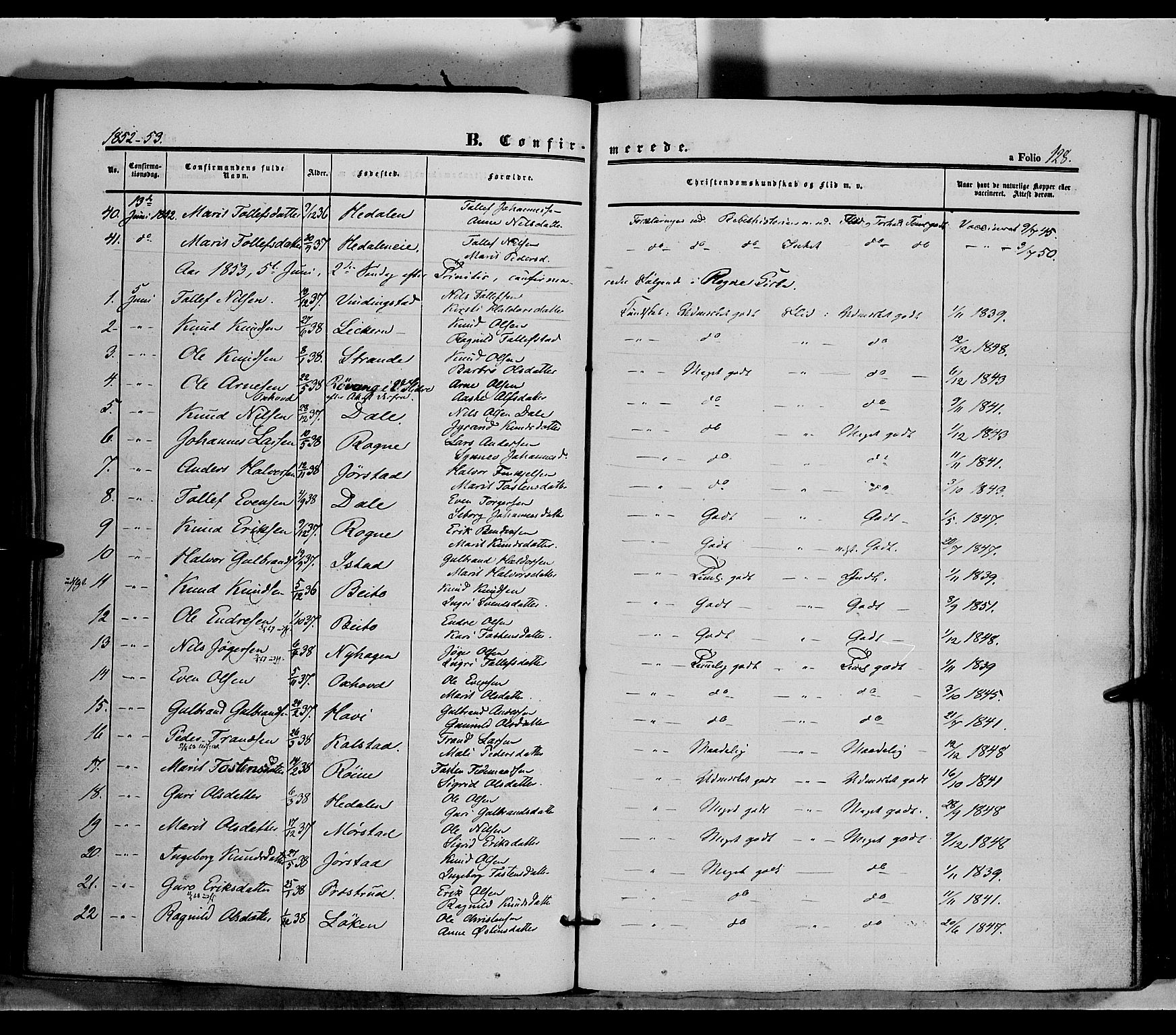Øystre Slidre prestekontor, SAH/PREST-138/H/Ha/Haa/L0001: Parish register (official) no. 1, 1849-1874, p. 128