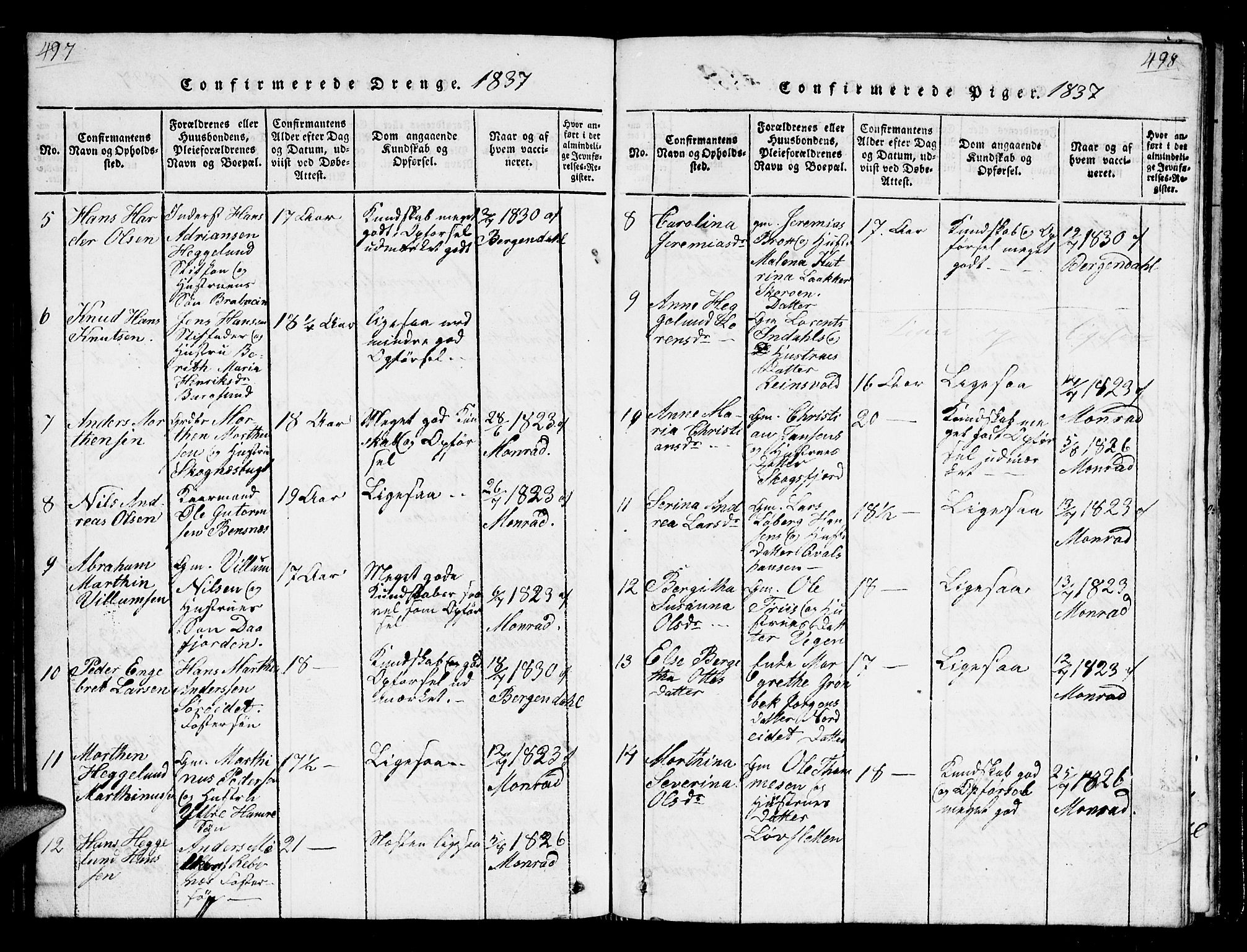 Karlsøy sokneprestembete, AV/SATØ-S-1299/H/Ha/Hab/L0001klokker: Parish register (copy) no. 1, 1821-1840, p. 497-498