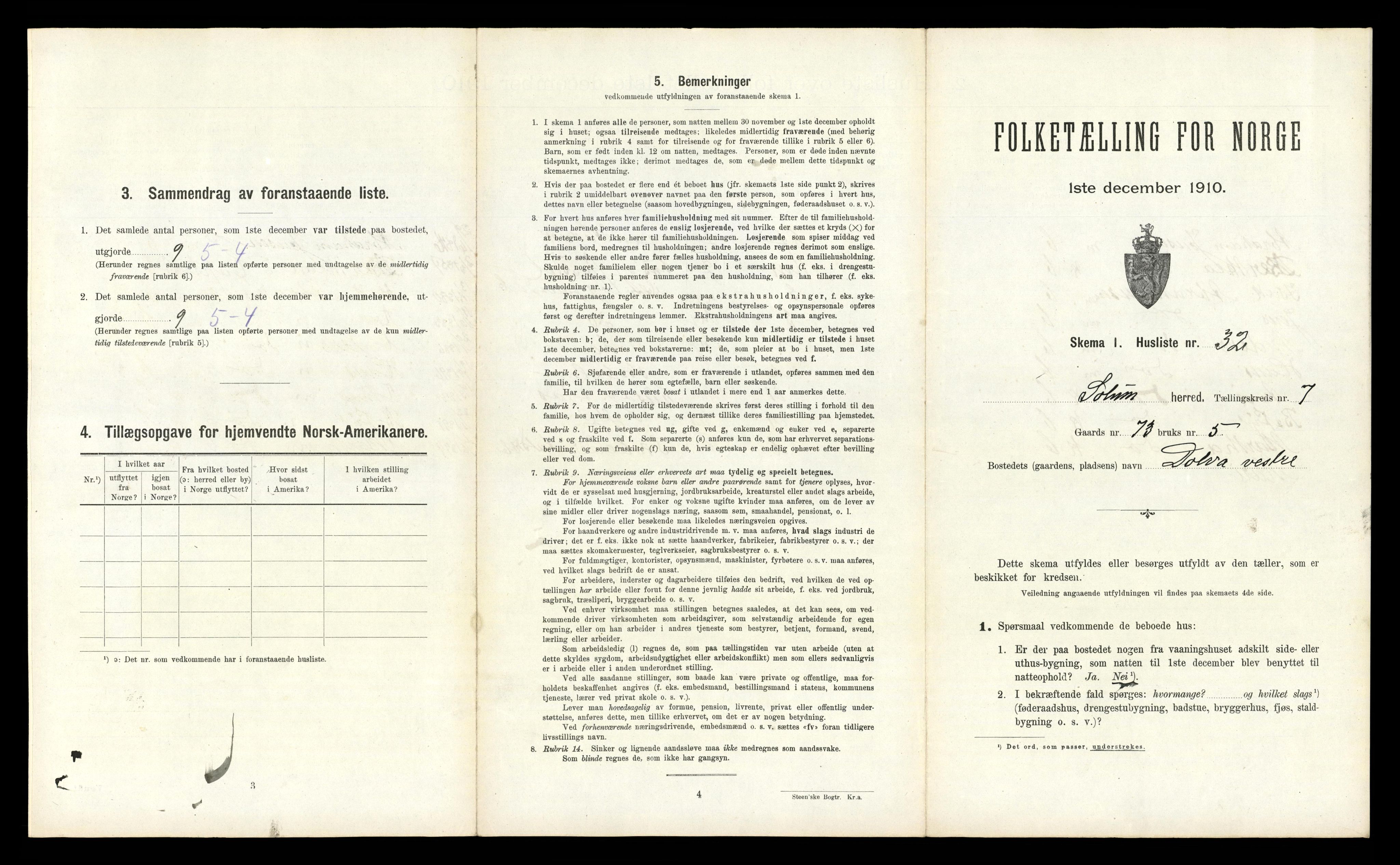 RA, 1910 census for Solum, 1910, p. 2275