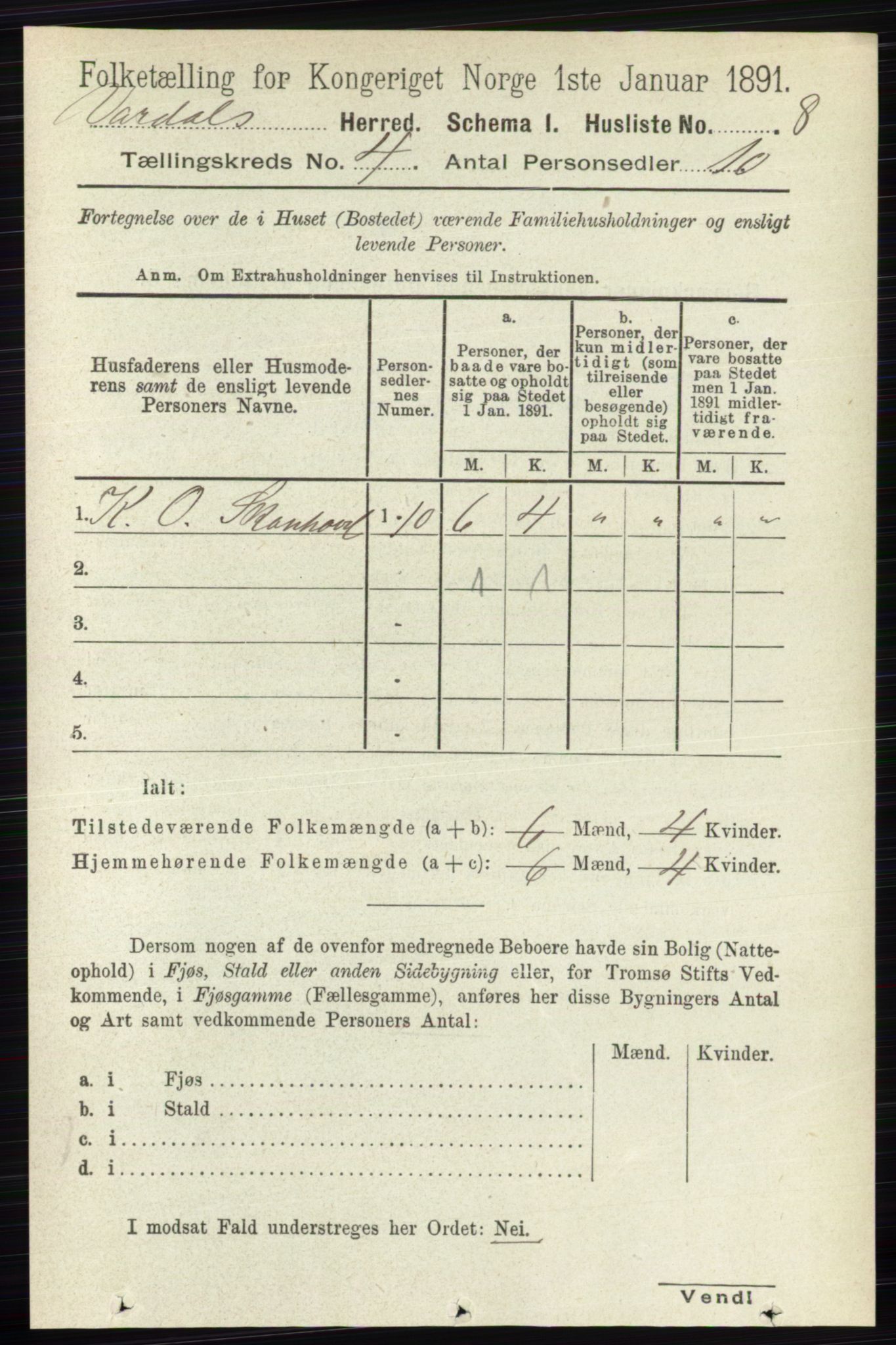 RA, 1891 census for 0527 Vardal, 1891, p. 1503