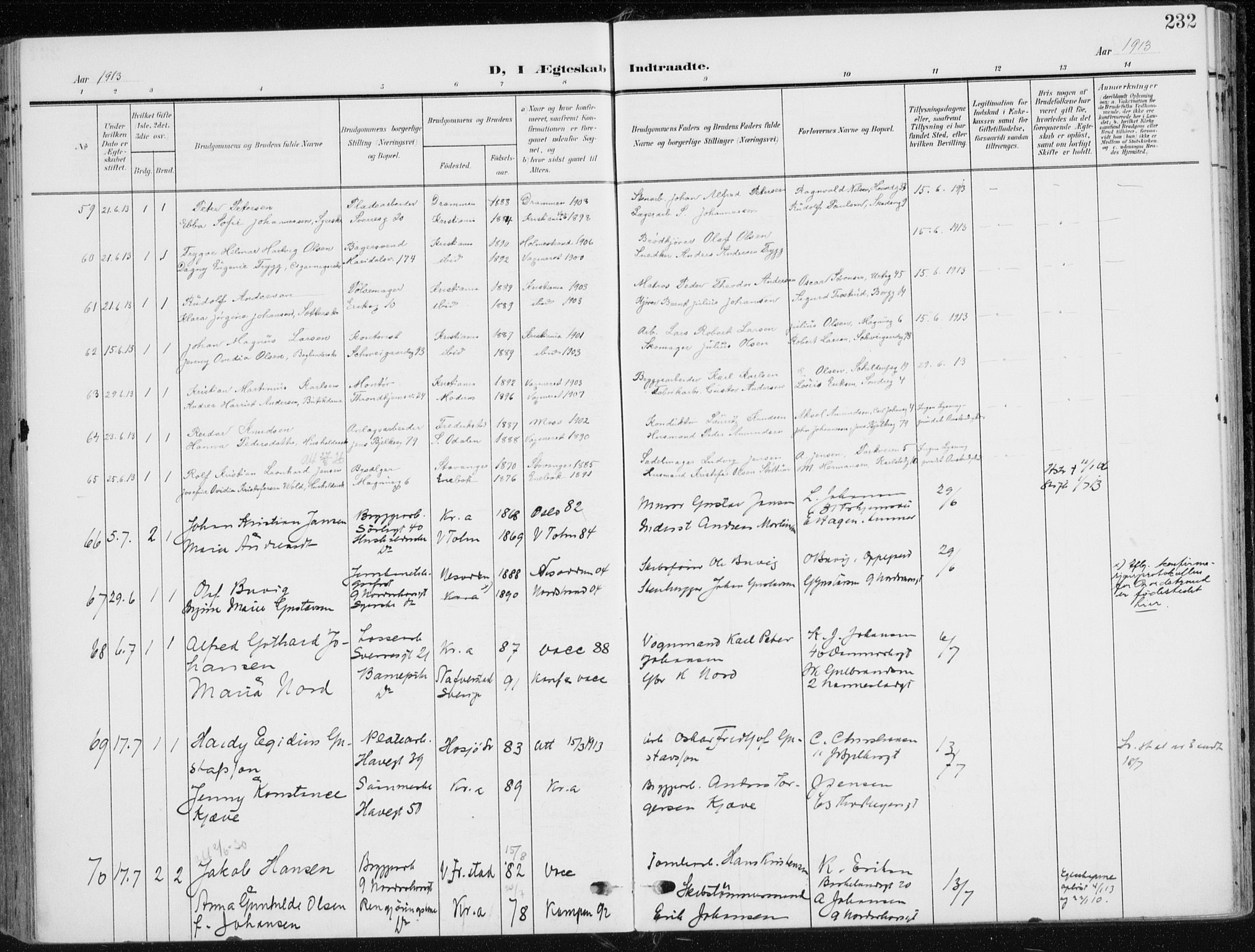 Kampen prestekontor Kirkebøker, SAO/A-10853/F/Fa/L0011: Parish register (official) no. I 11, 1907-1917, p. 232