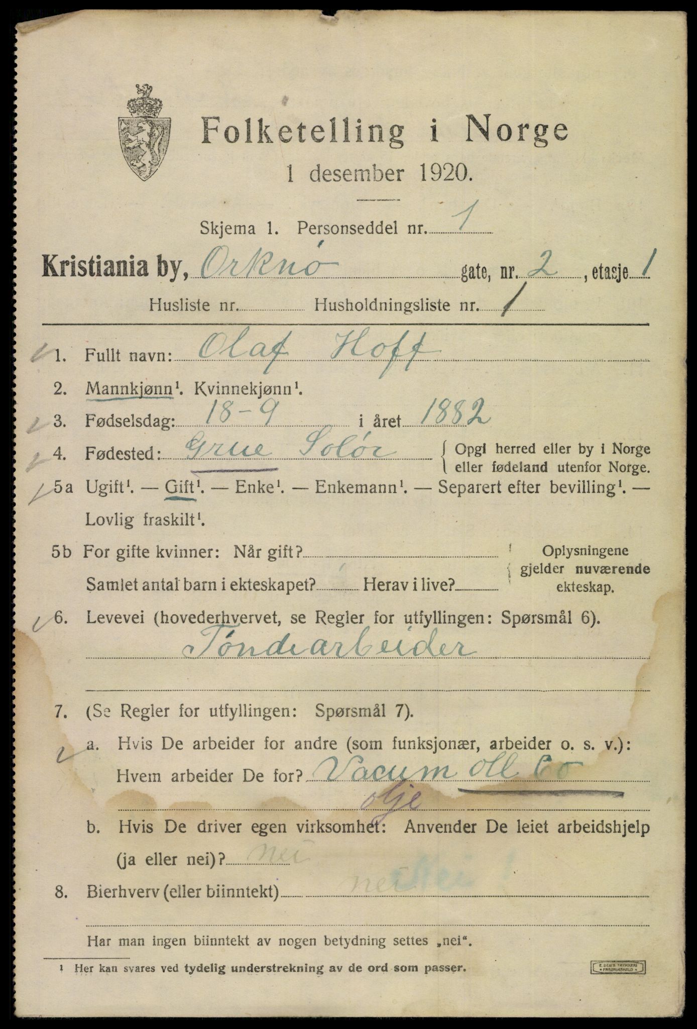 SAO, 1920 census for Kristiania, 1920, p. 434883