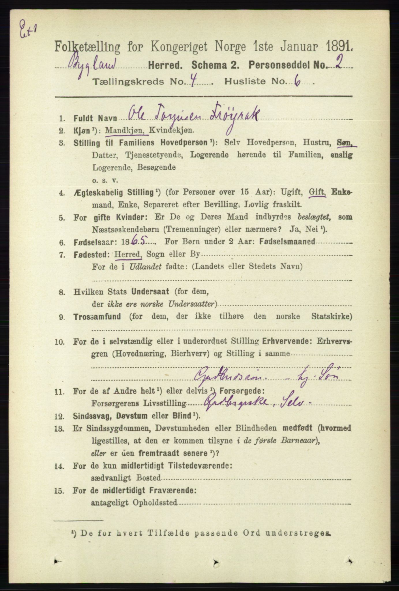 RA, Census 1891 for Nedenes amt: Gjenparter av personsedler for beslektede ektefeller, menn, 1891, p. 1026