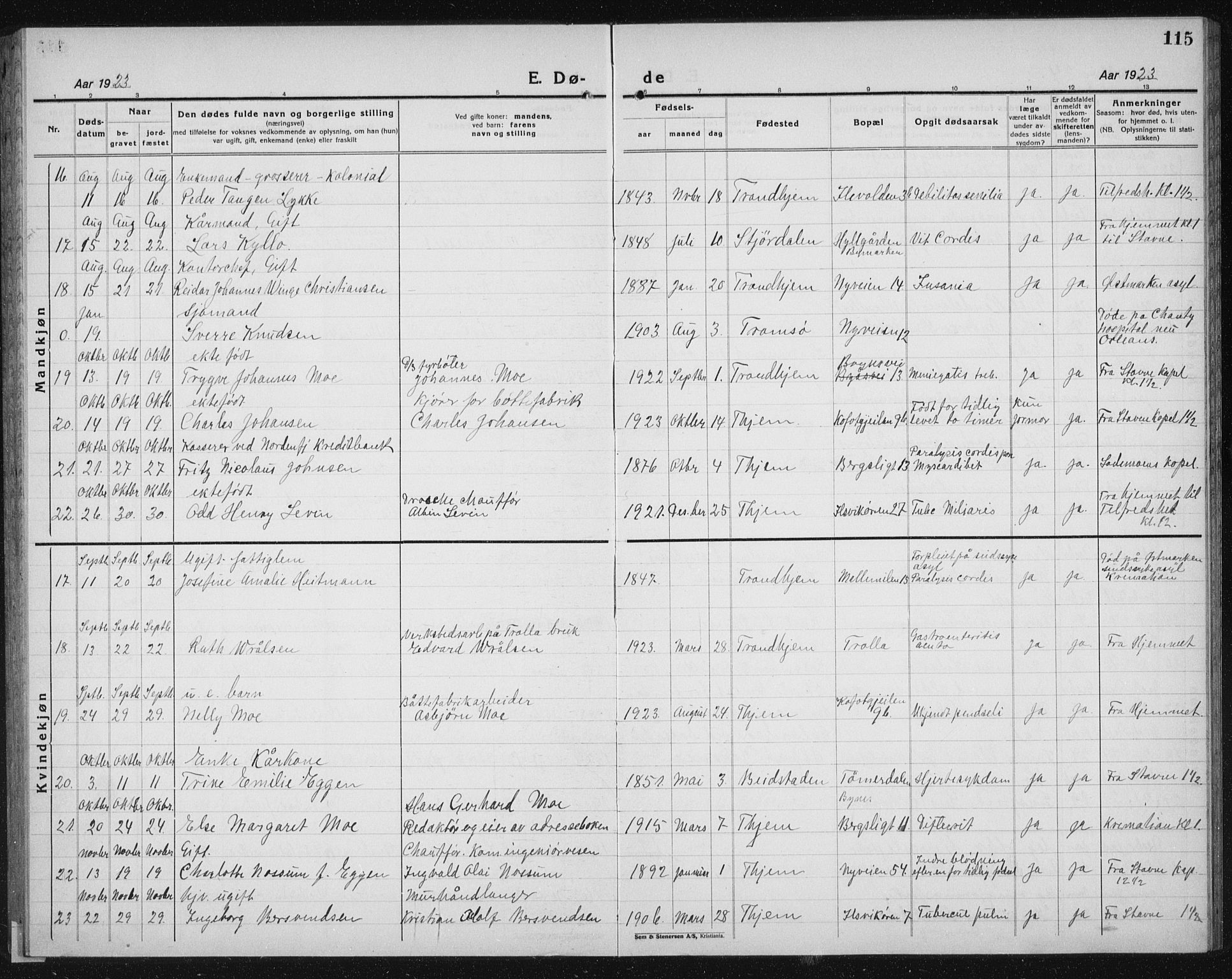 Ministerialprotokoller, klokkerbøker og fødselsregistre - Sør-Trøndelag, SAT/A-1456/603/L0176: Parish register (copy) no. 603C04, 1923-1941, p. 115