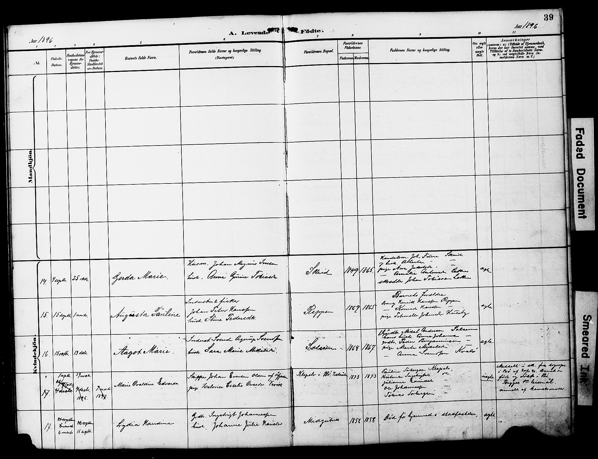 Ministerialprotokoller, klokkerbøker og fødselsregistre - Nord-Trøndelag, AV/SAT-A-1458/788/L0701: Parish register (copy) no. 788C01, 1888-1913, p. 39