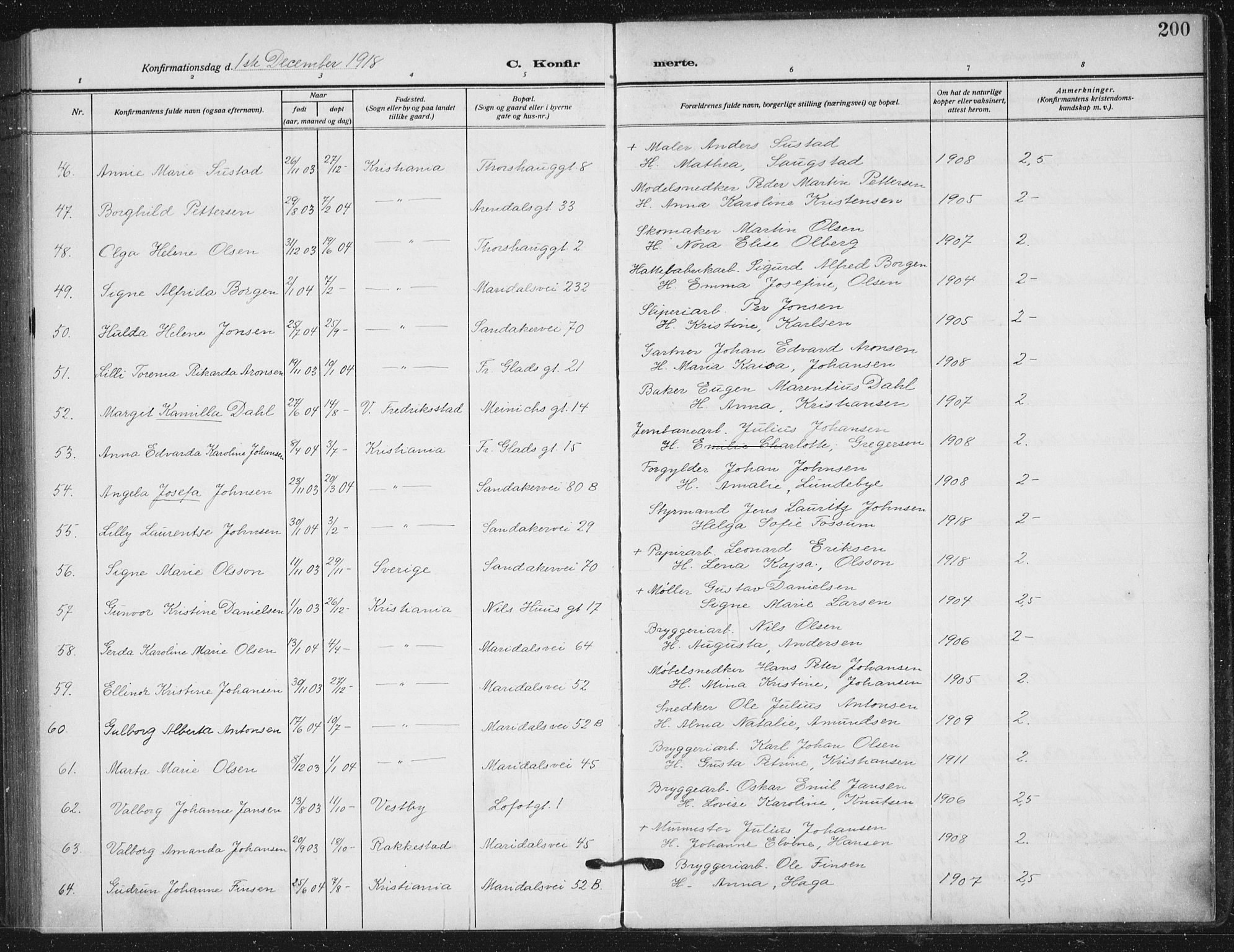 Sagene prestekontor Kirkebøker, AV/SAO-A-10796/F/L0008: Parish register (official) no. 8, 1910-1919, p. 200