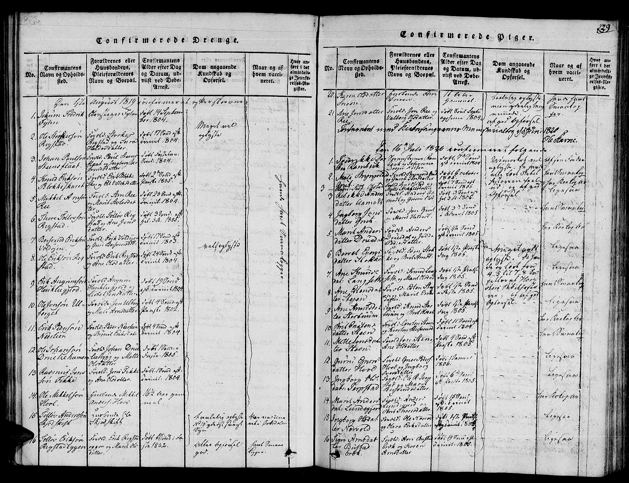Ministerialprotokoller, klokkerbøker og fødselsregistre - Sør-Trøndelag, SAT/A-1456/672/L0853: Parish register (official) no. 672A06 /1, 1816-1829, p. 239