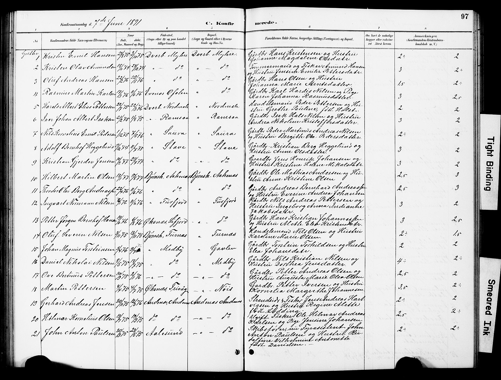 Ministerialprotokoller, klokkerbøker og fødselsregistre - Nordland, AV/SAT-A-1459/897/L1413: Parish register (copy) no. 897C03, 1887-1903, p. 97
