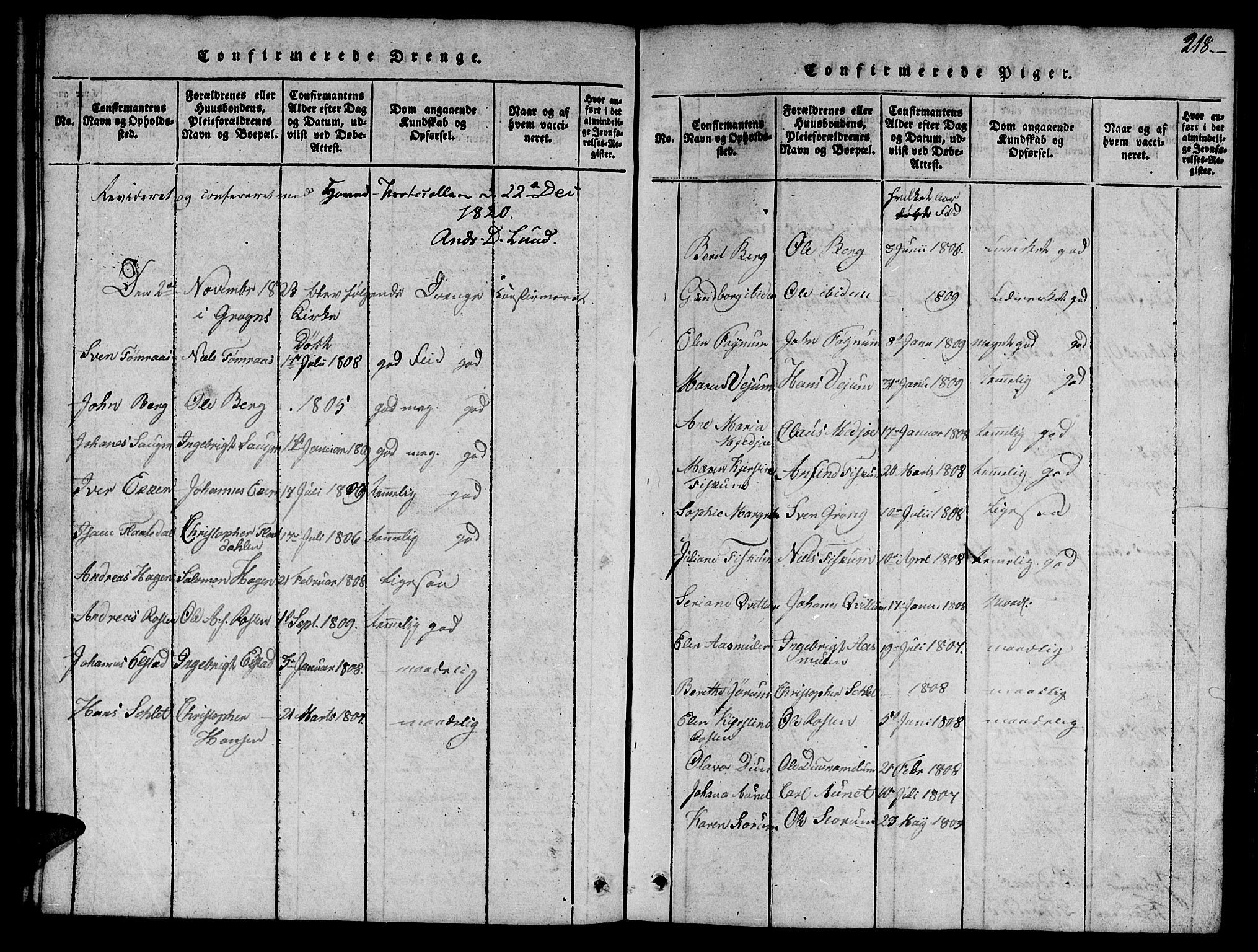 Ministerialprotokoller, klokkerbøker og fødselsregistre - Nord-Trøndelag, AV/SAT-A-1458/758/L0521: Parish register (copy) no. 758C01, 1816-1825, p. 218