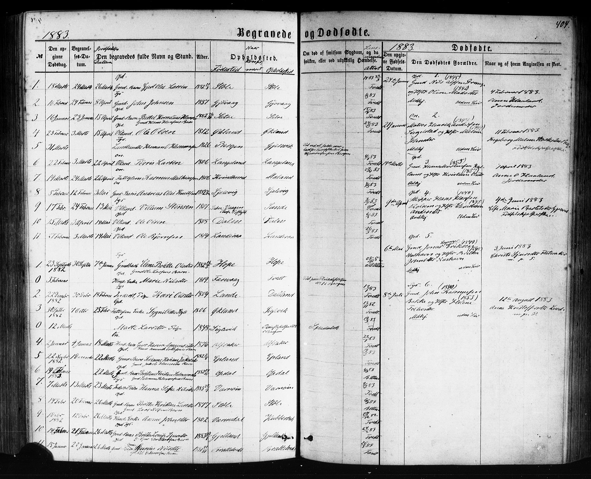 Tysnes sokneprestembete, AV/SAB-A-78601/H/Haa: Parish register (official) no. A 12, 1872-1886, p. 404