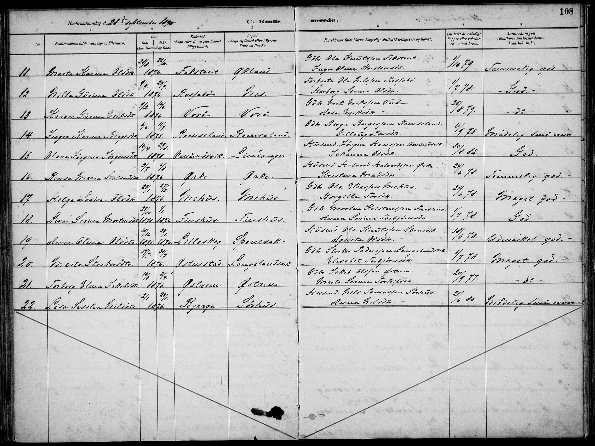 Skjold sokneprestkontor, AV/SAST-A-101847/H/Ha/Haa/L0010: Parish register (official) no. A 10, 1882-1897, p. 108