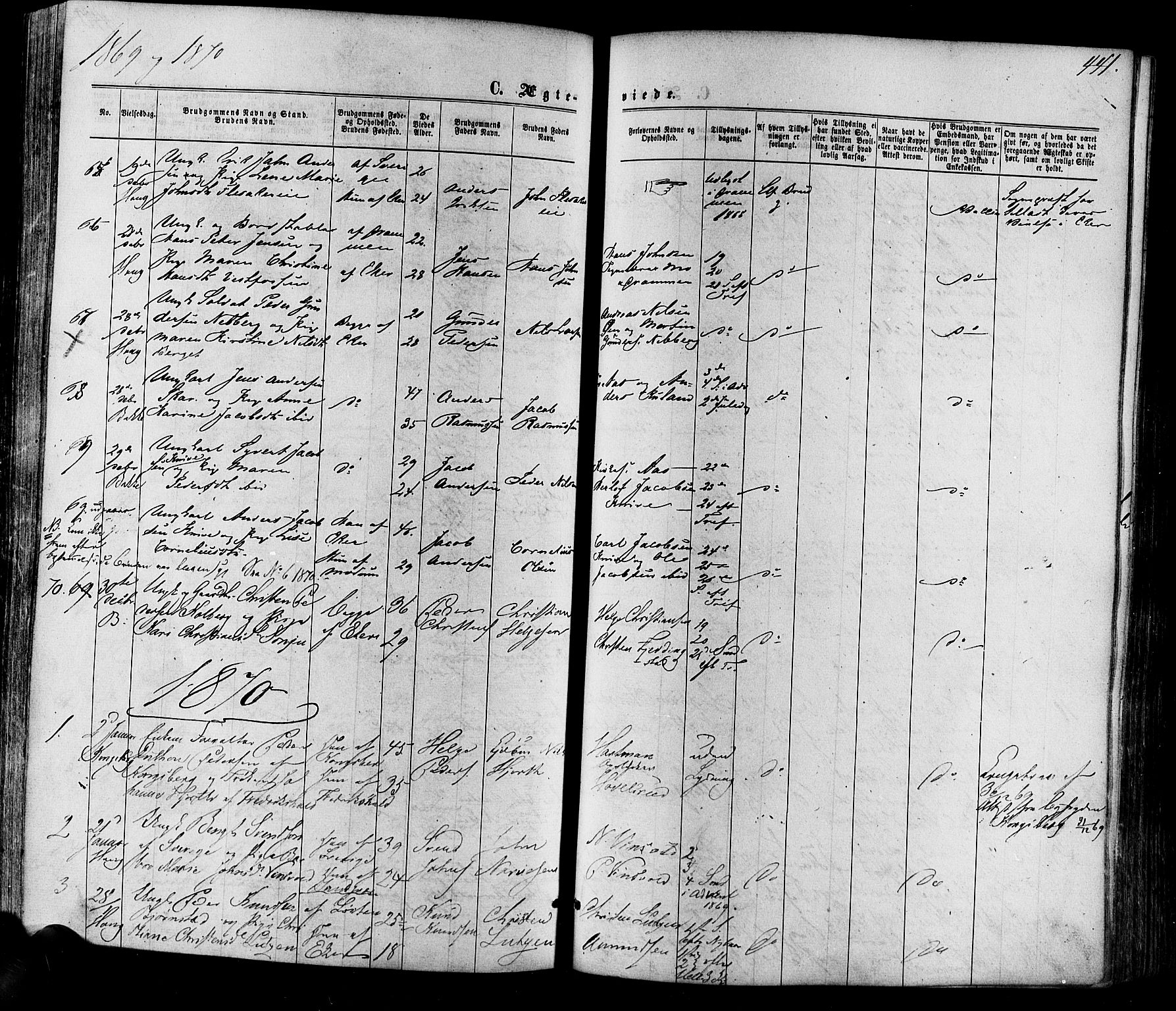 Eiker kirkebøker, AV/SAKO-A-4/F/Fa/L0017: Parish register (official) no. I 17, 1869-1877, p. 441