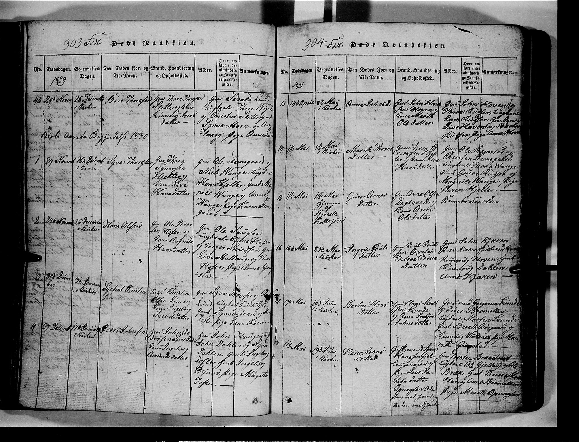 Lom prestekontor, SAH/PREST-070/L/L0003: Parish register (copy) no. 3, 1815-1844, p. 303-304