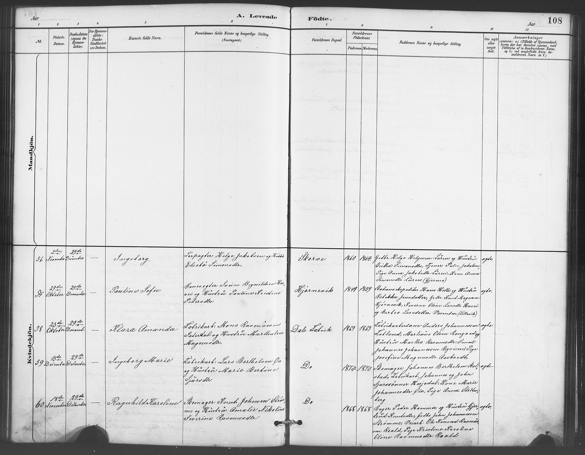 Evanger sokneprestembete, SAB/A-99924: Parish register (copy) no. A 4, 1887-1897, p. 108