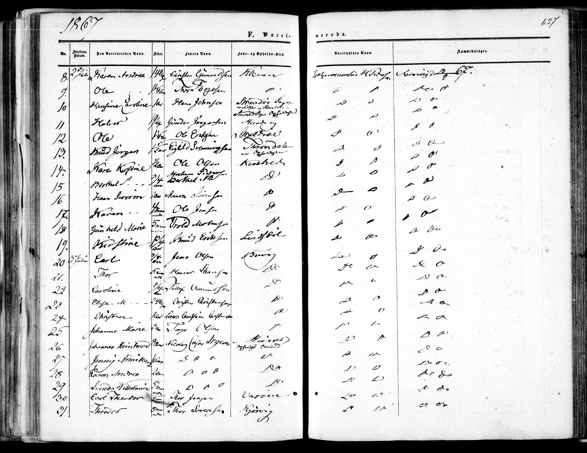 Søndeled sokneprestkontor, SAK/1111-0038/F/Fa/L0003: Parish register (official) no. A 3, 1861-1879, p. 627