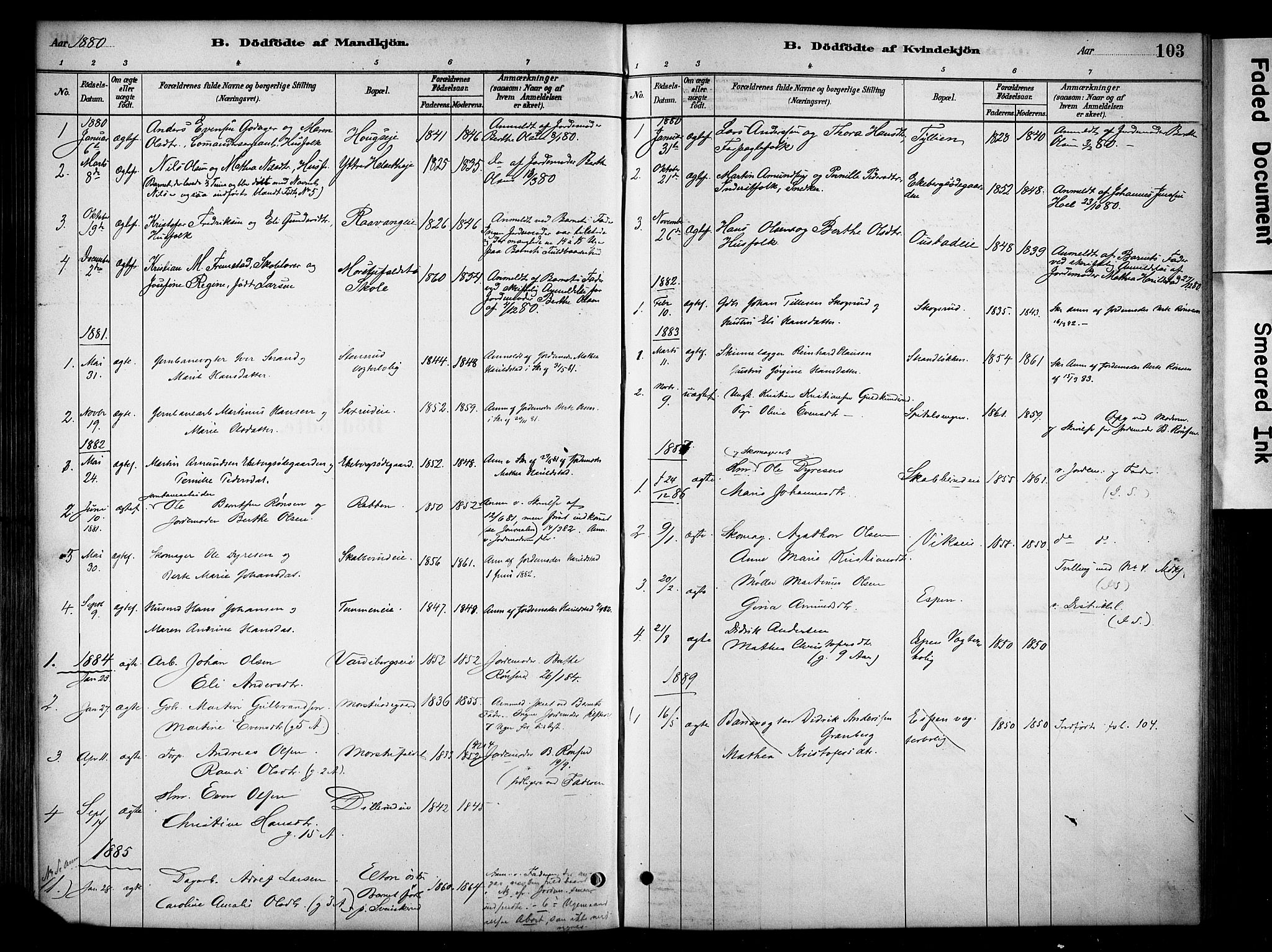 Stange prestekontor, SAH/PREST-002/K/L0018: Parish register (official) no. 18, 1880-1896, p. 103