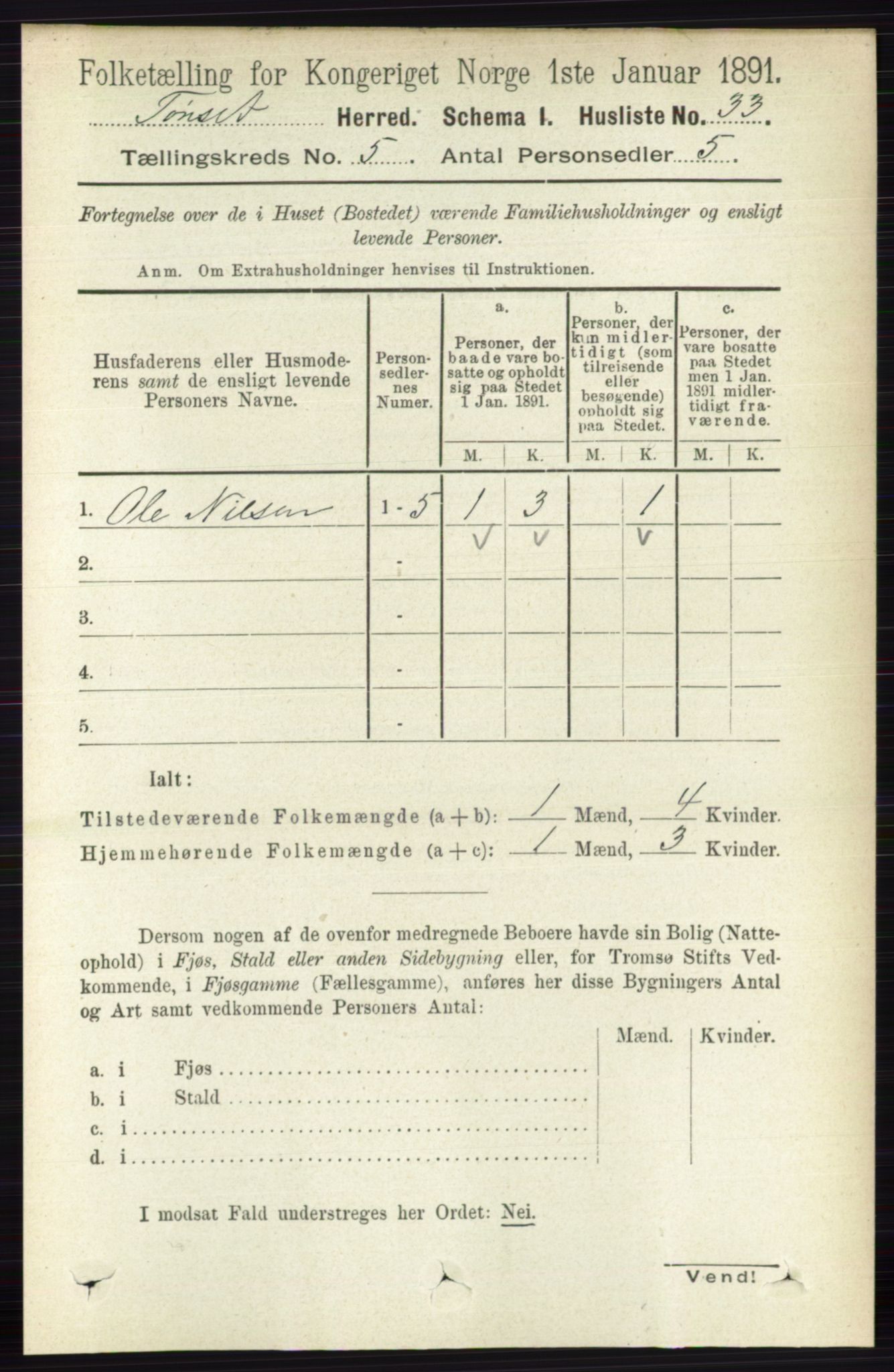 RA, 1891 census for 0437 Tynset, 1891, p. 1046