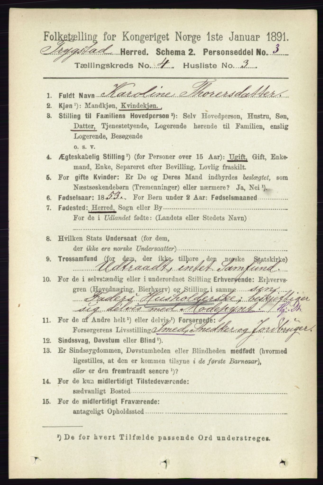 RA, 1891 Census for 0122 Trøgstad, 1891, p. 1590