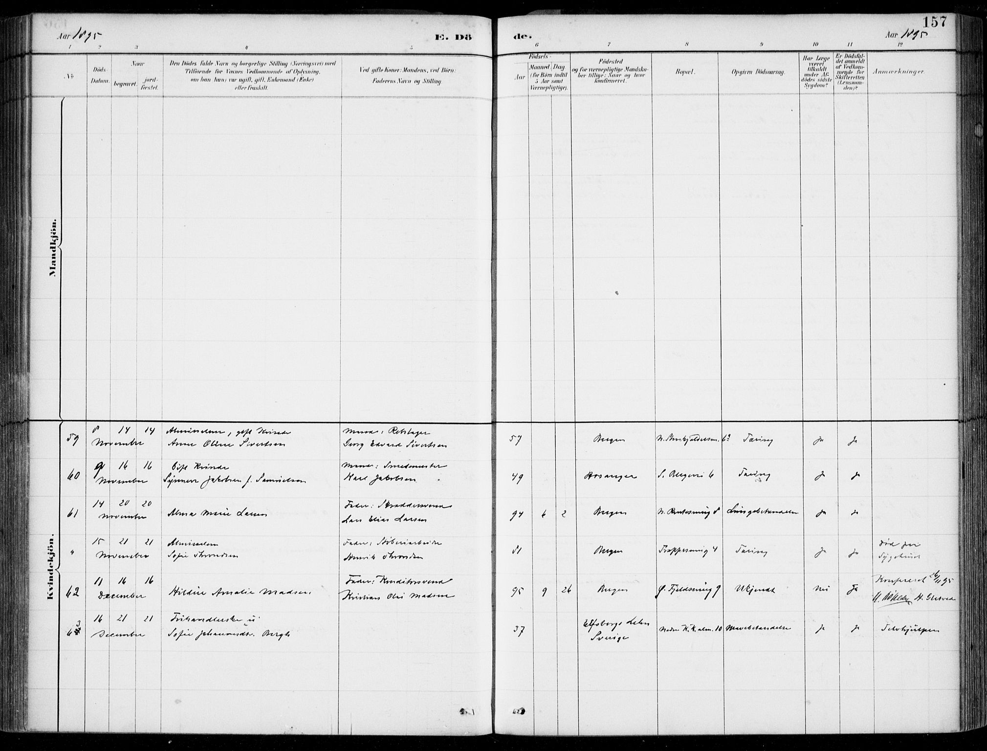 Korskirken sokneprestembete, SAB/A-76101/H/Hab: Parish register (copy) no. E 4, 1884-1910, p. 157