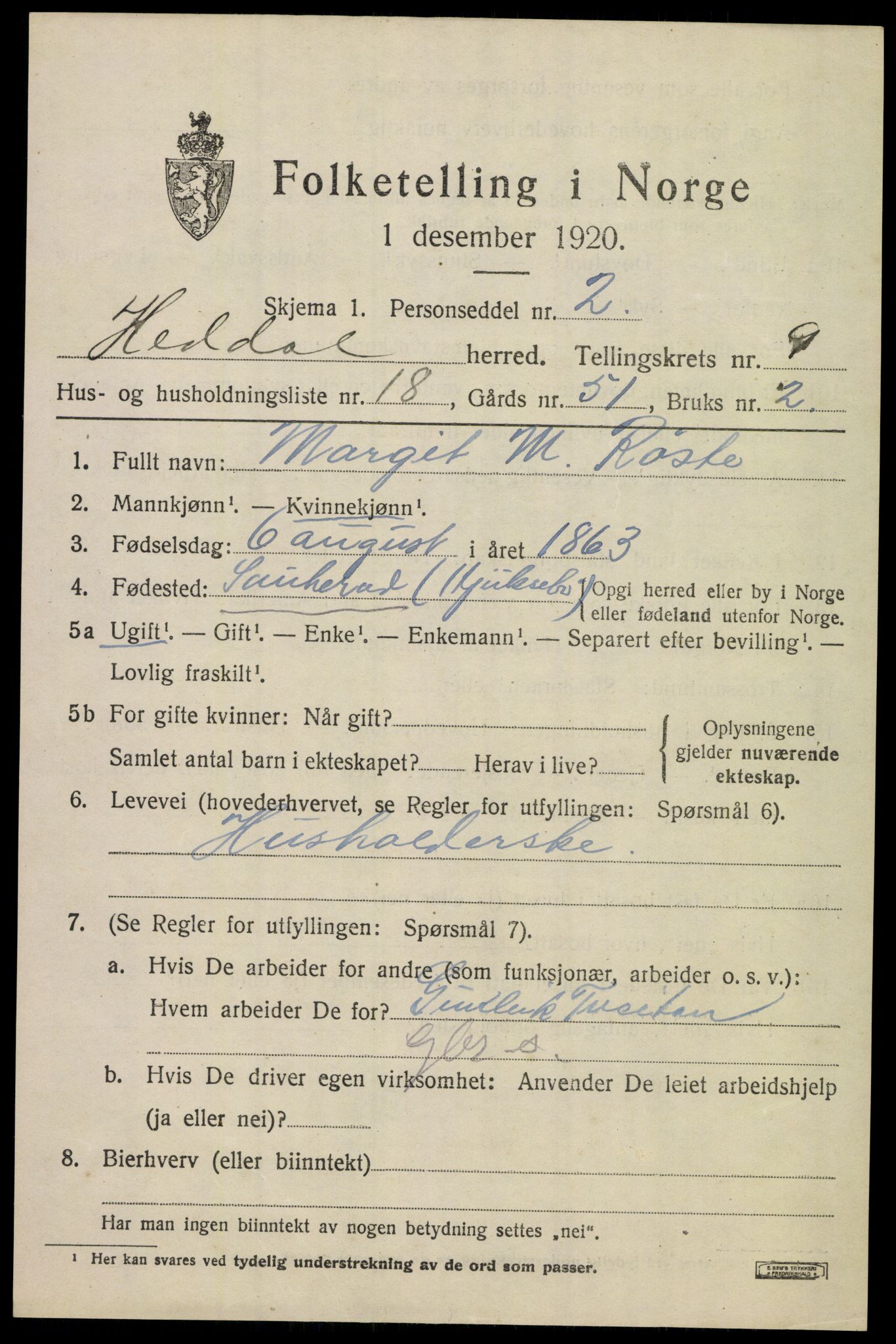 SAKO, 1920 census for Heddal, 1920, p. 6786