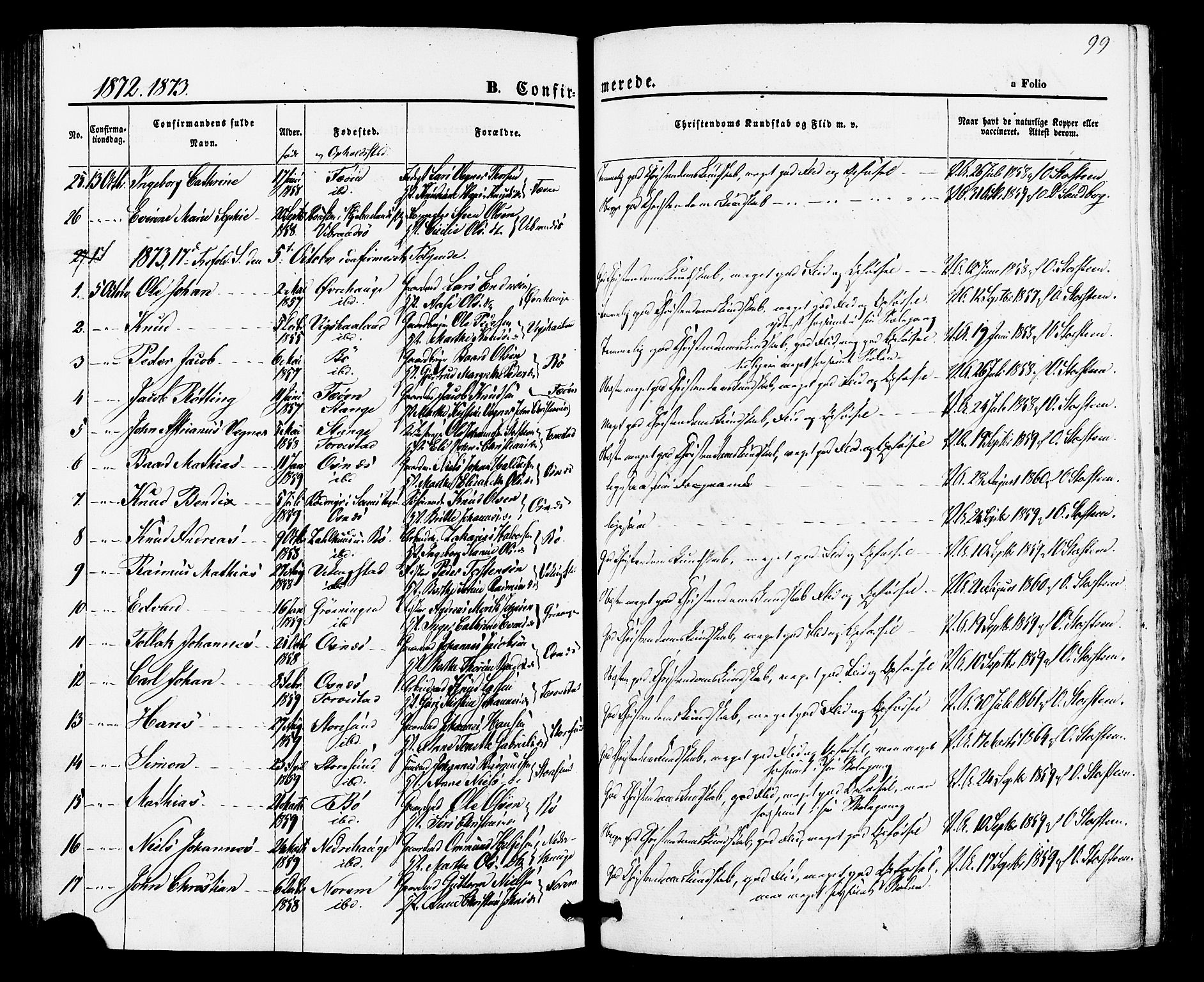 Torvastad sokneprestkontor, AV/SAST-A -101857/H/Ha/Haa/L0010: Parish register (official) no. A 10, 1857-1878, p. 99