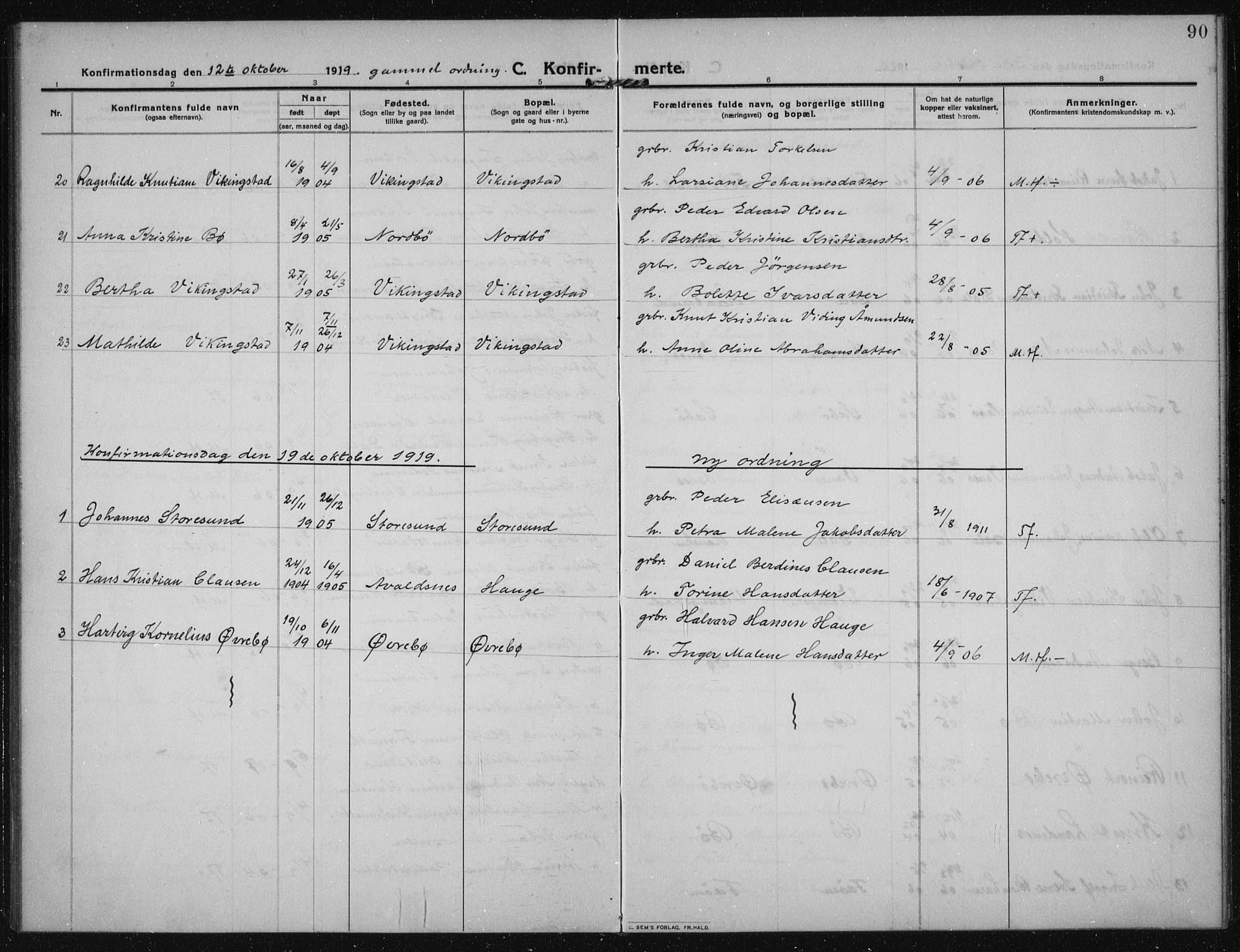 Torvastad sokneprestkontor, SAST/A -101857/H/Ha/Haa/L0019: Parish register (official) no. A 18, 1912-1920, p. 90