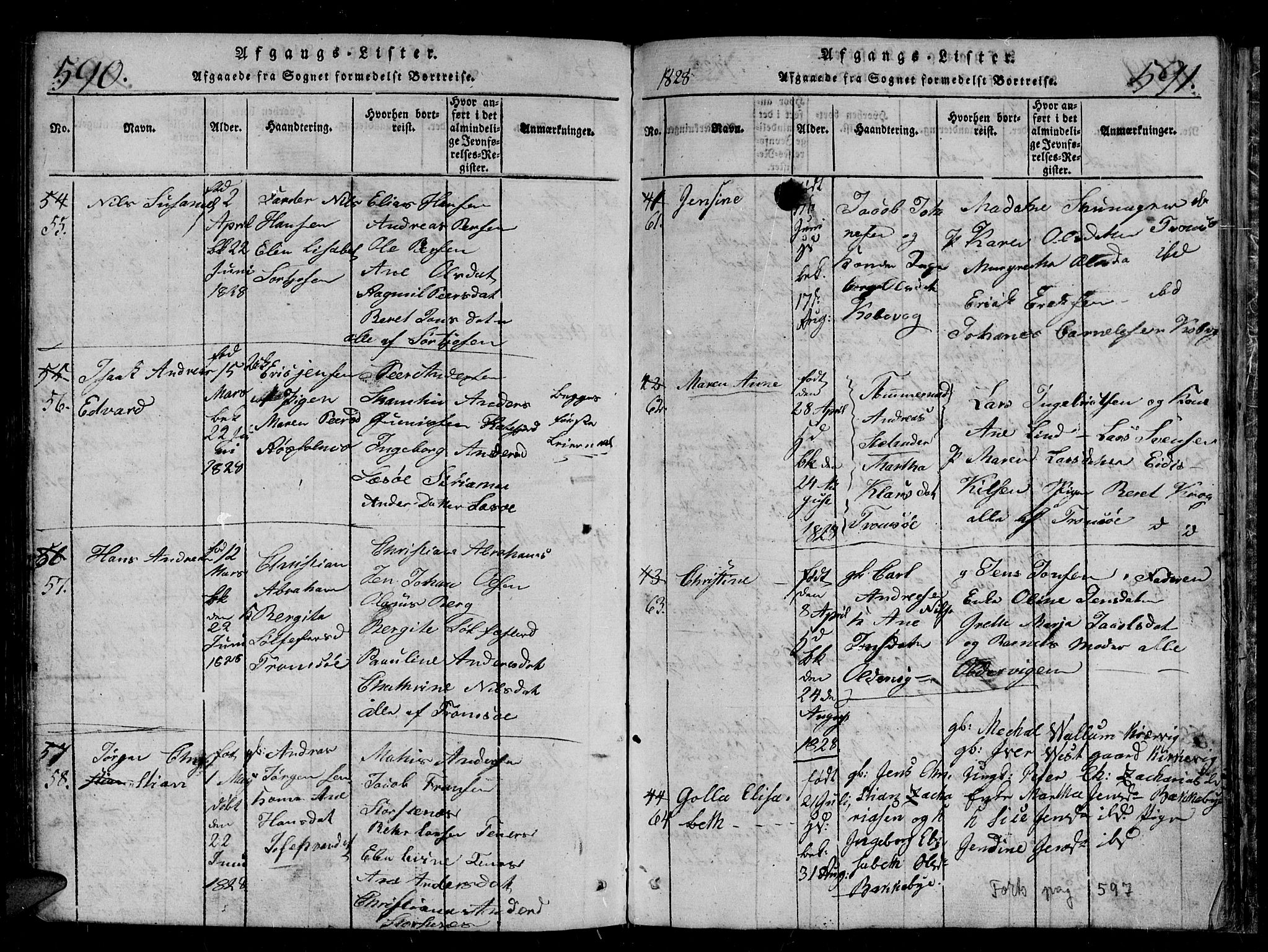 Tromsø sokneprestkontor/stiftsprosti/domprosti, SATØ/S-1343/G/Gb/L0001klokker: Parish register (copy) no. 1, 1821-1833, p. 590-591