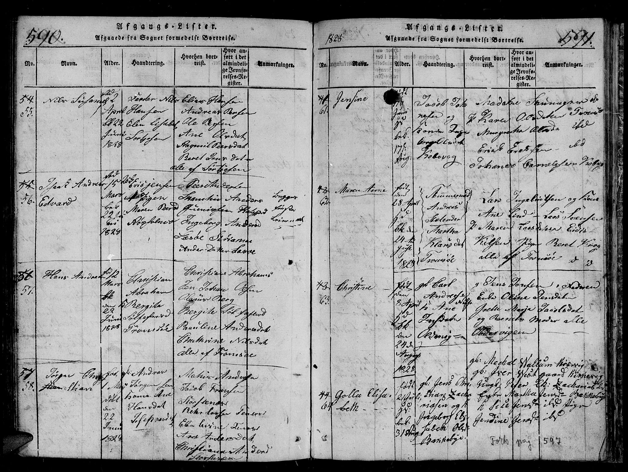 Tromsø sokneprestkontor/stiftsprosti/domprosti, AV/SATØ-S-1343/G/Gb/L0001klokker: Parish register (copy) no. 1, 1821-1833, p. 590-591