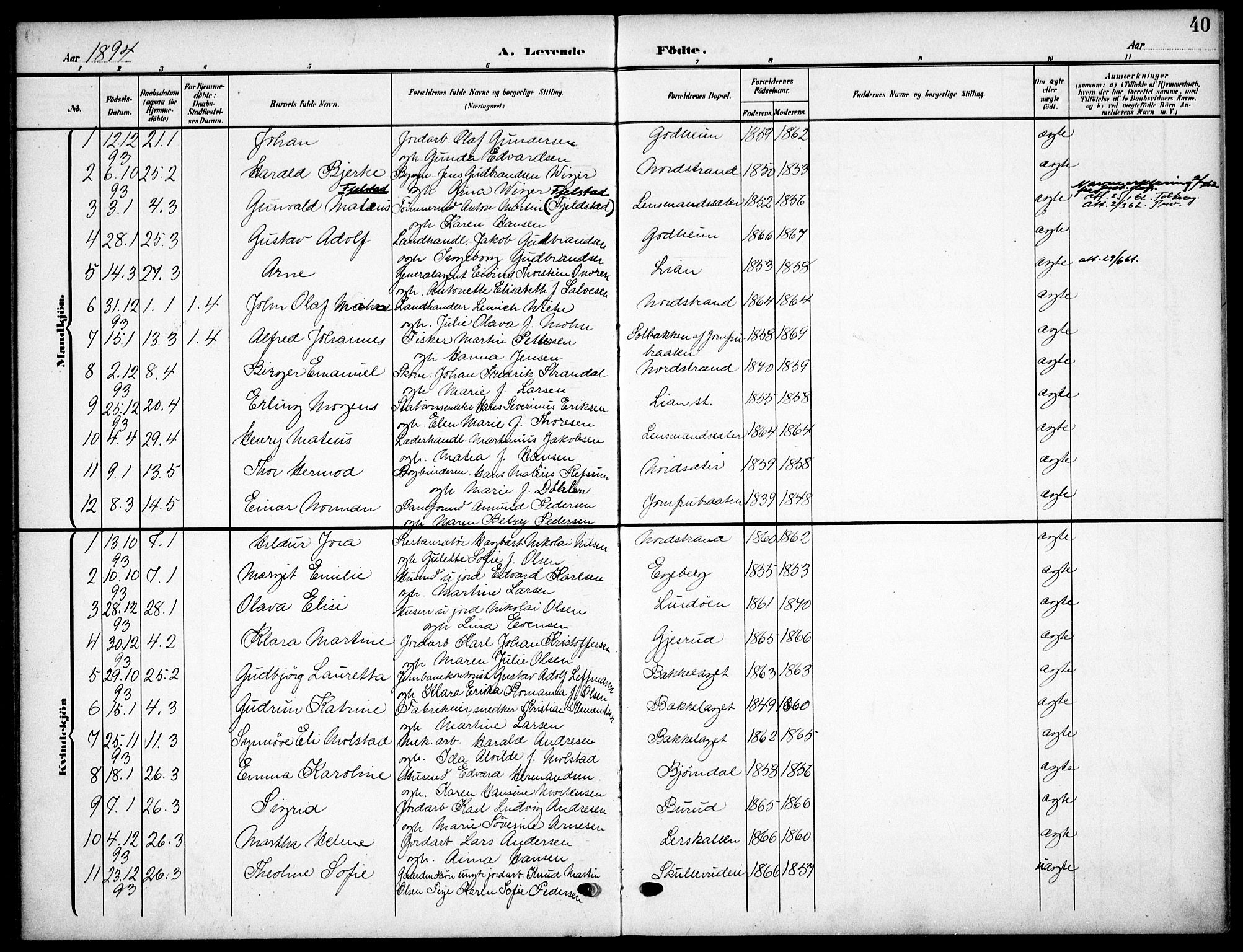 Nordstrand prestekontor Kirkebøker, SAO/A-10362a/F/Fa/L0000: Parish register (official) no. I 0, 1881-1900, p. 40