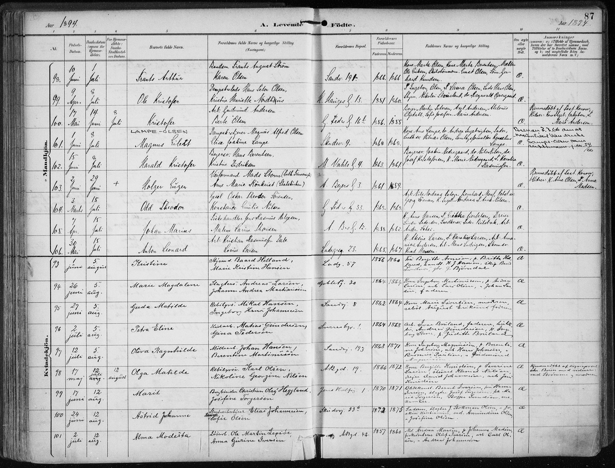 Sandviken Sokneprestembete, SAB/A-77601/H/Ha/L0005: Parish register (official) no. B 2, 1891-1901, p. 87