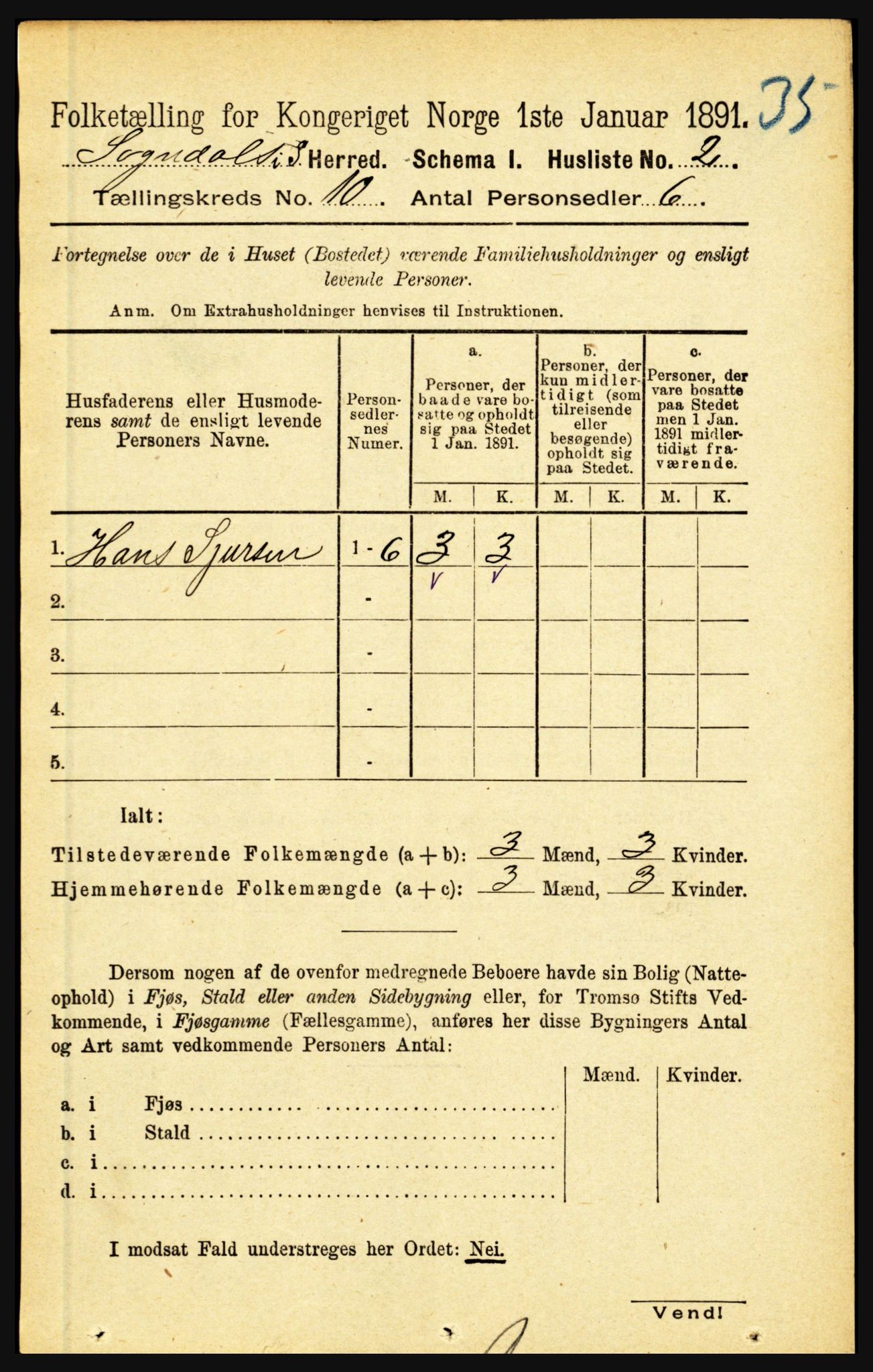 RA, 1891 census for 1420 Sogndal, 1891, p. 3895