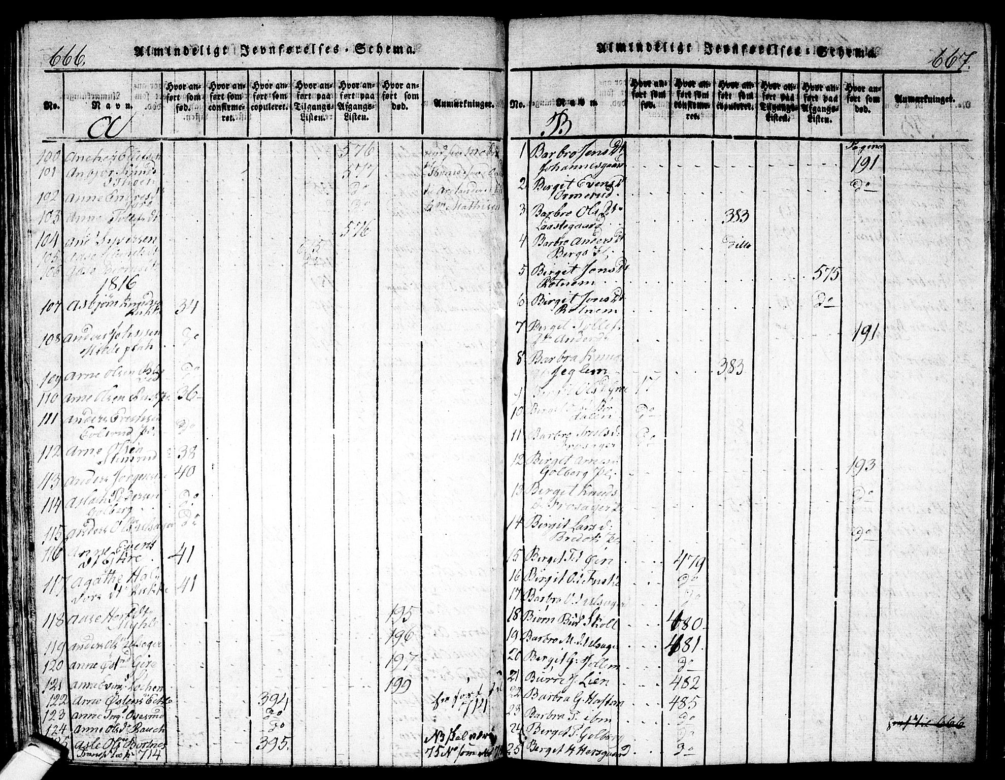 Nes kirkebøker, AV/SAKO-A-236/F/Fa/L0007: Parish register (official) no. 7, 1815-1823, p. 666-667