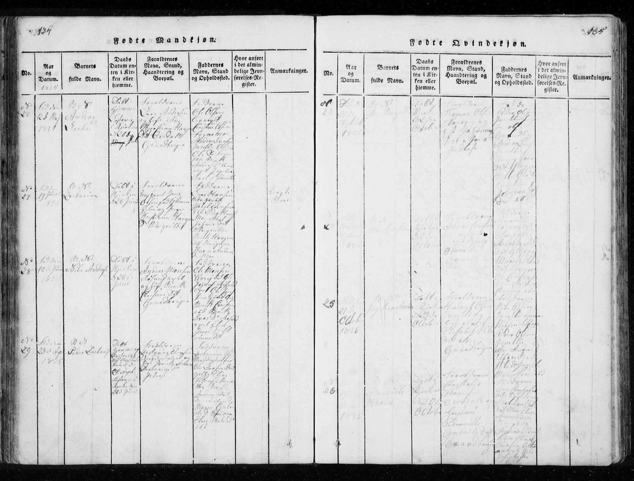 Ministerialprotokoller, klokkerbøker og fødselsregistre - Nordland, AV/SAT-A-1459/827/L0412: Parish register (copy) no. 827C01, 1820-1841, p. 134-135