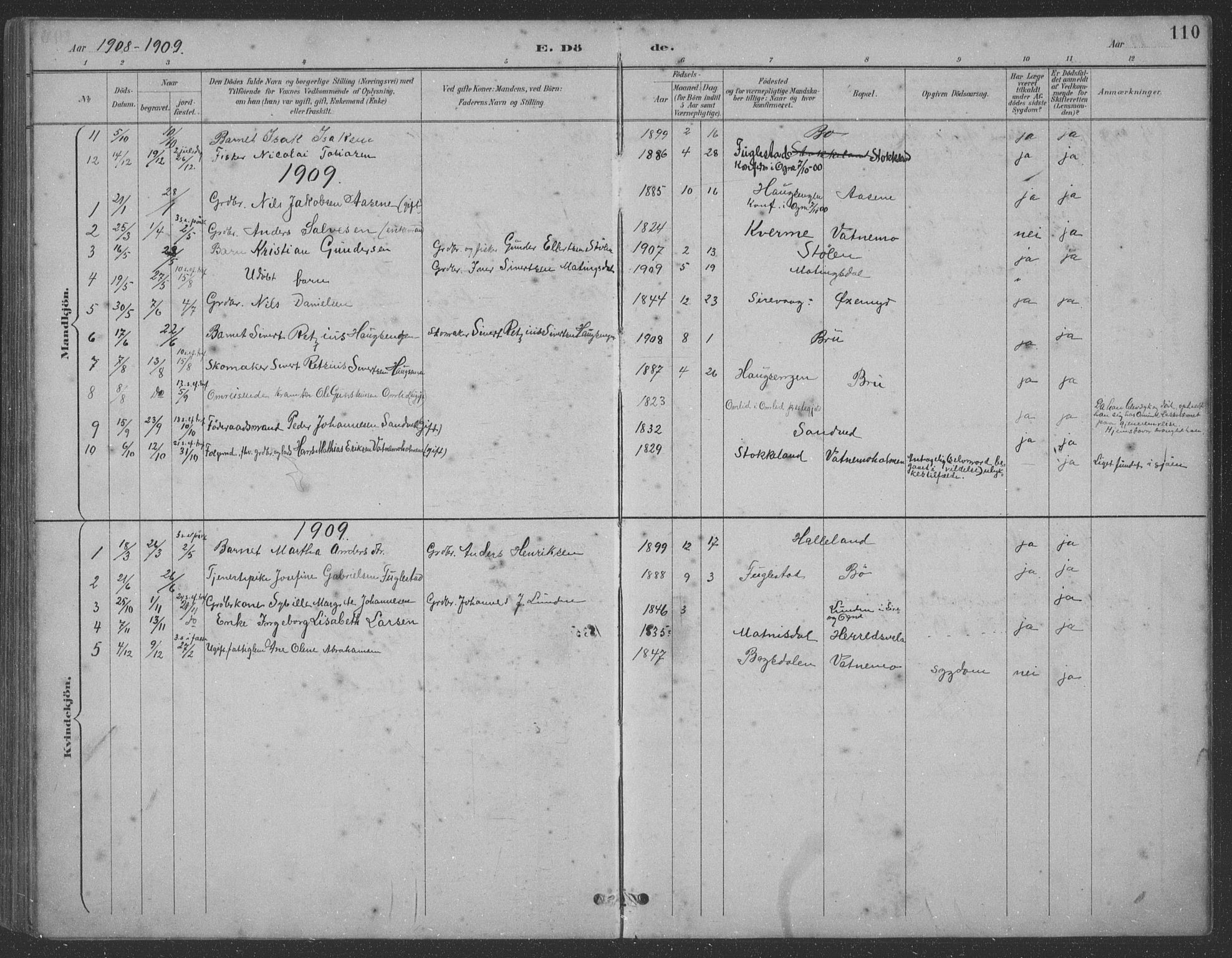 Eigersund sokneprestkontor, SAST/A-101807/S09: Parish register (copy) no. B 21, 1890-1915, p. 110