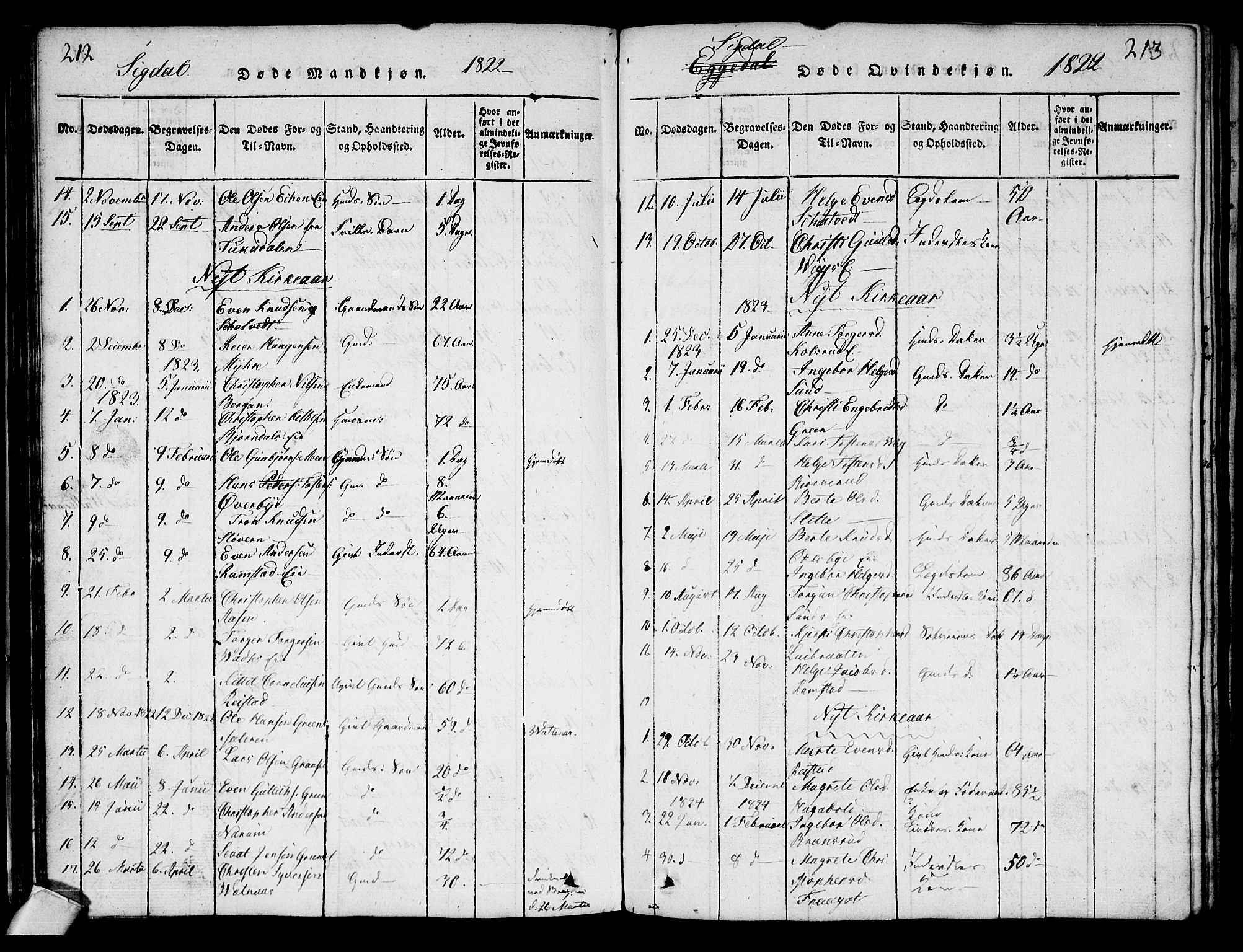 Sigdal kirkebøker, AV/SAKO-A-245/G/Ga/L0001: Parish register (copy) no. I 1 /1, 1816-1835, p. 212-213