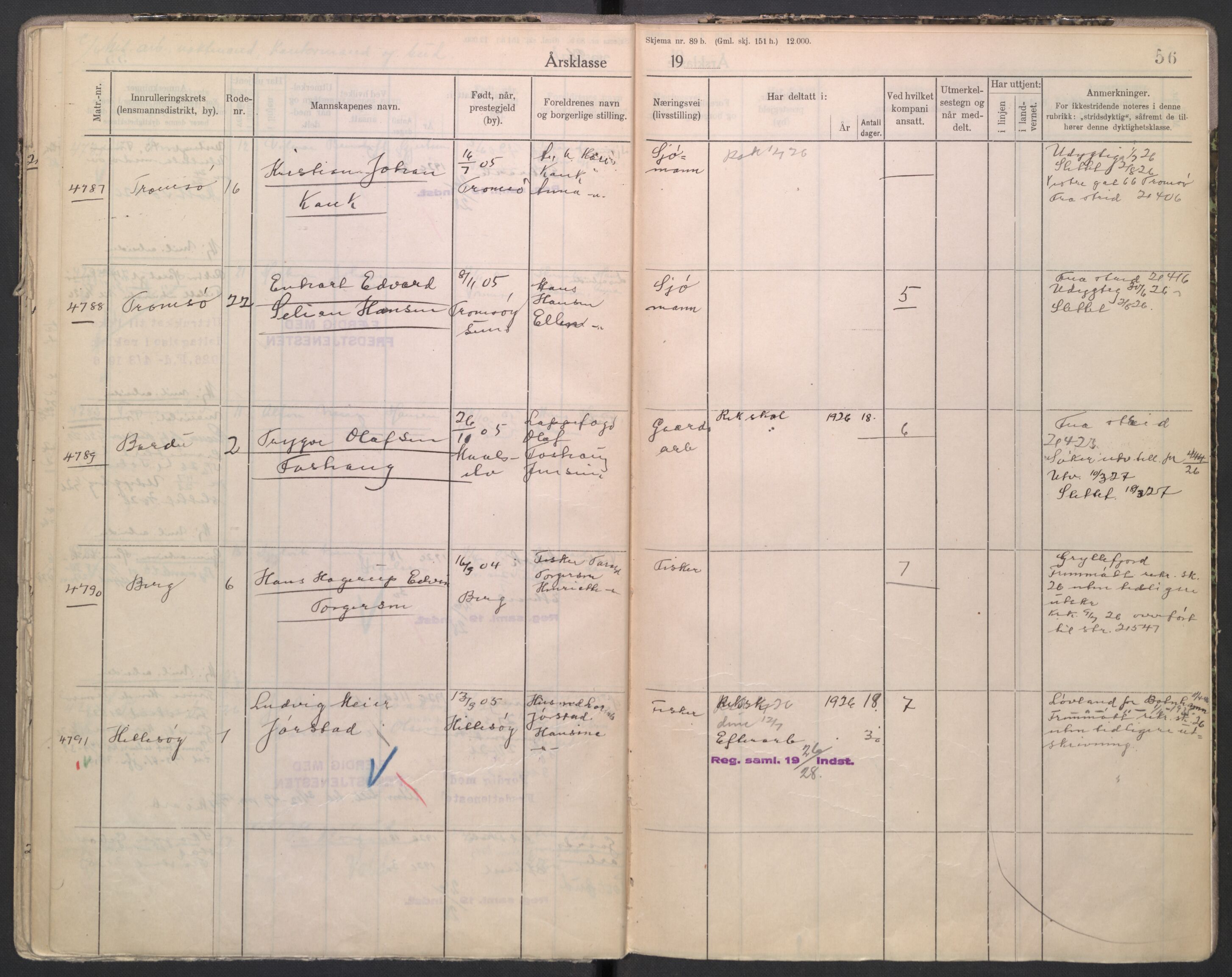 Forsvaret, Troms infanteriregiment nr. 16, AV/RA-RAFA-3146/P/Pa/L0004/0001: Ruller / Rulle for Bardu bataljons menige mannskaper, årsklasse 1926, 1926, p. 56