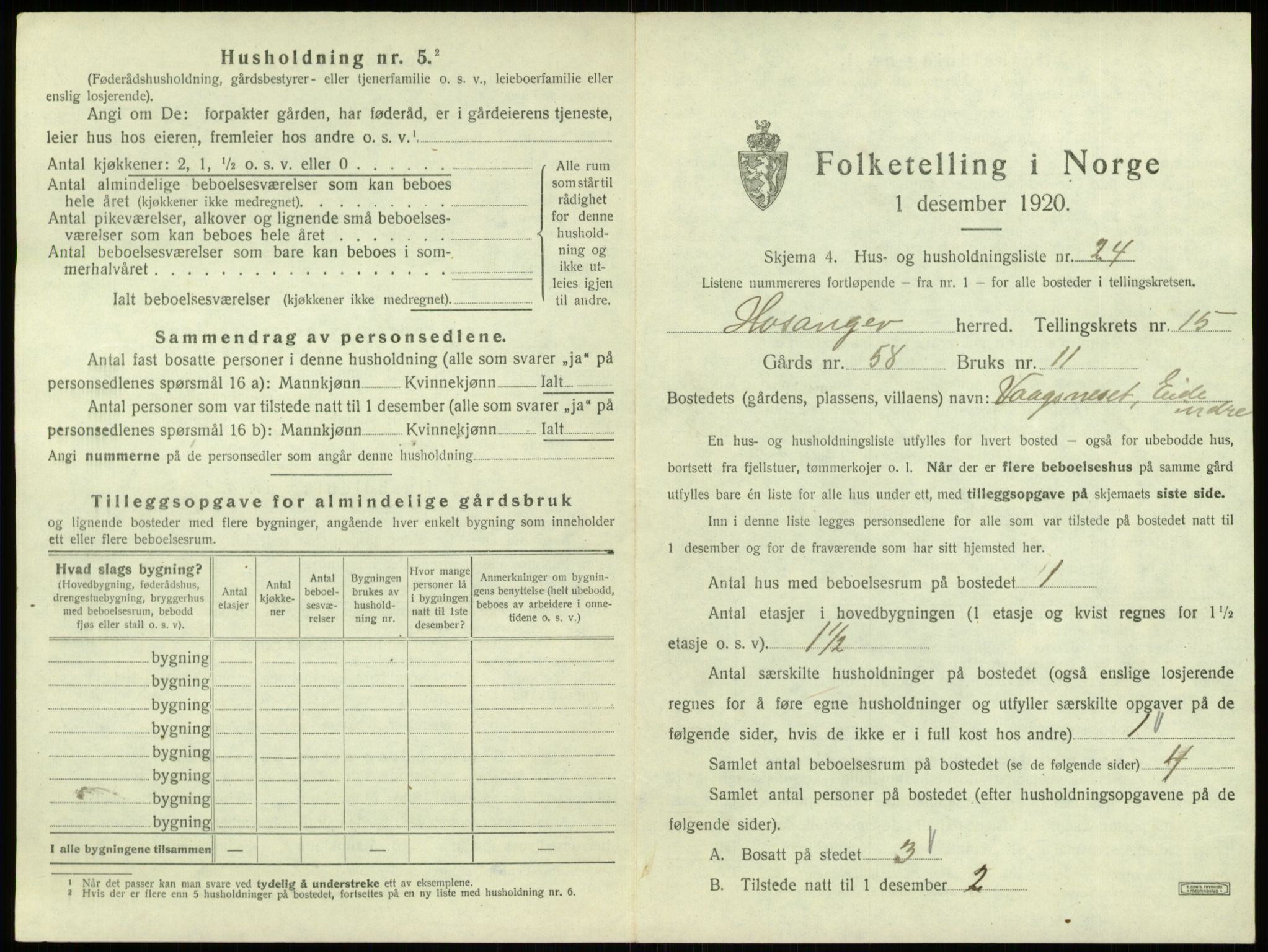 SAB, 1920 census for Hosanger, 1920, p. 817