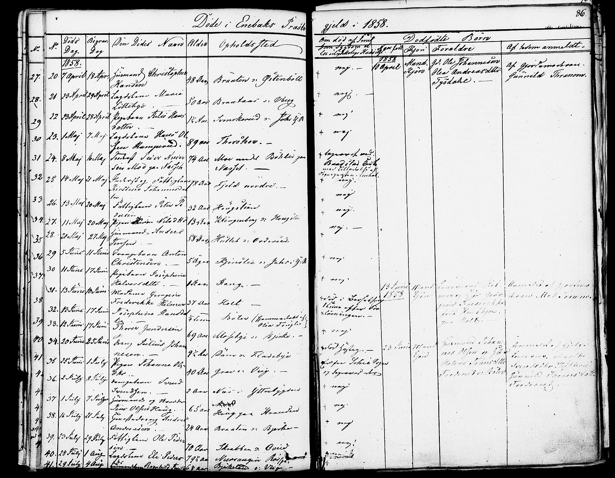 Enebakk prestekontor Kirkebøker, AV/SAO-A-10171c/F/Fa/L0013: Parish register (official) no. I 13, 1832-1882, p. 86