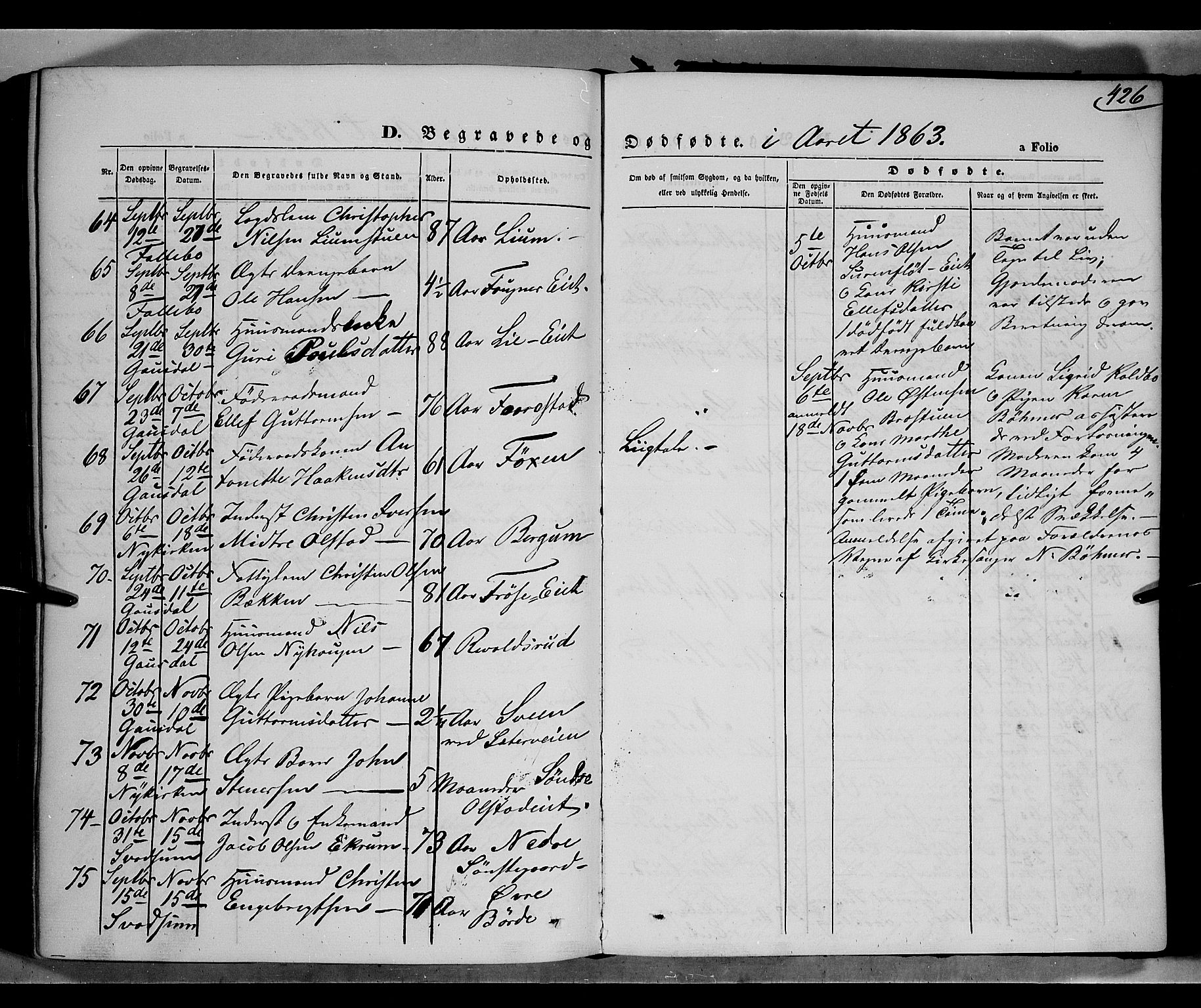 Gausdal prestekontor, SAH/PREST-090/H/Ha/Haa/L0009: Parish register (official) no. 9, 1862-1873, p. 426
