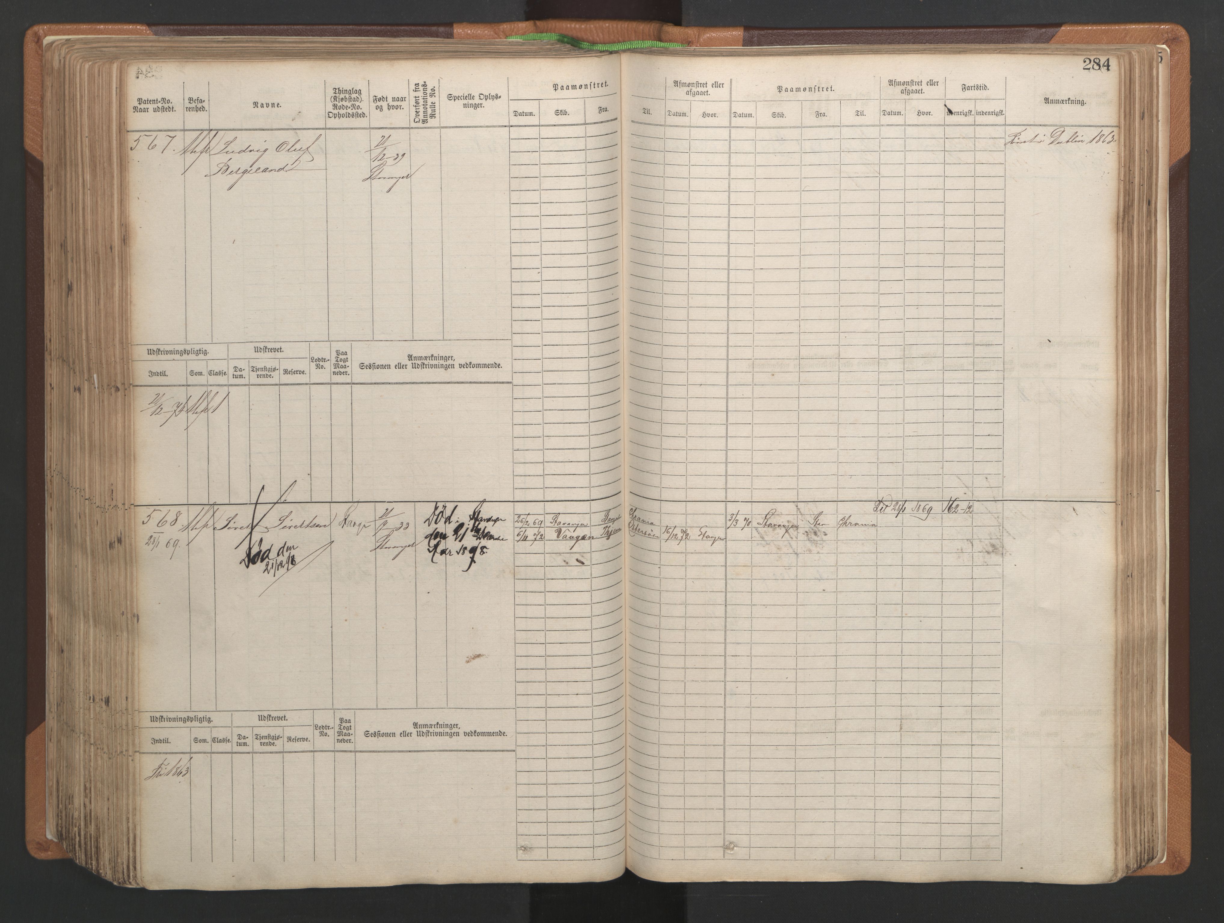 Stavanger sjømannskontor, AV/SAST-A-102006/F/Fb/Fbb/L0004: Sjøfartshovedrulle, patentnr. 1-792 (del 1), 1869-1880, p. 290