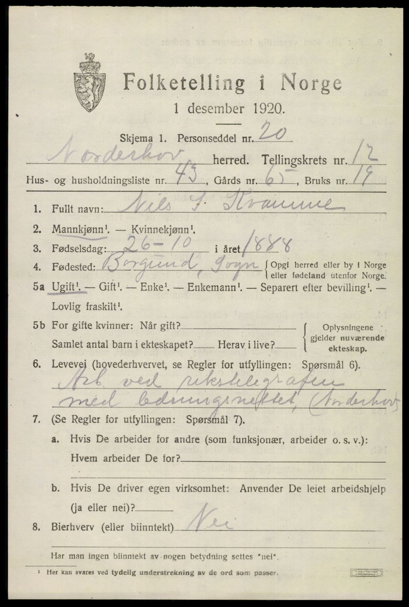 SAKO, 1920 census for Norderhov, 1920, p. 14232