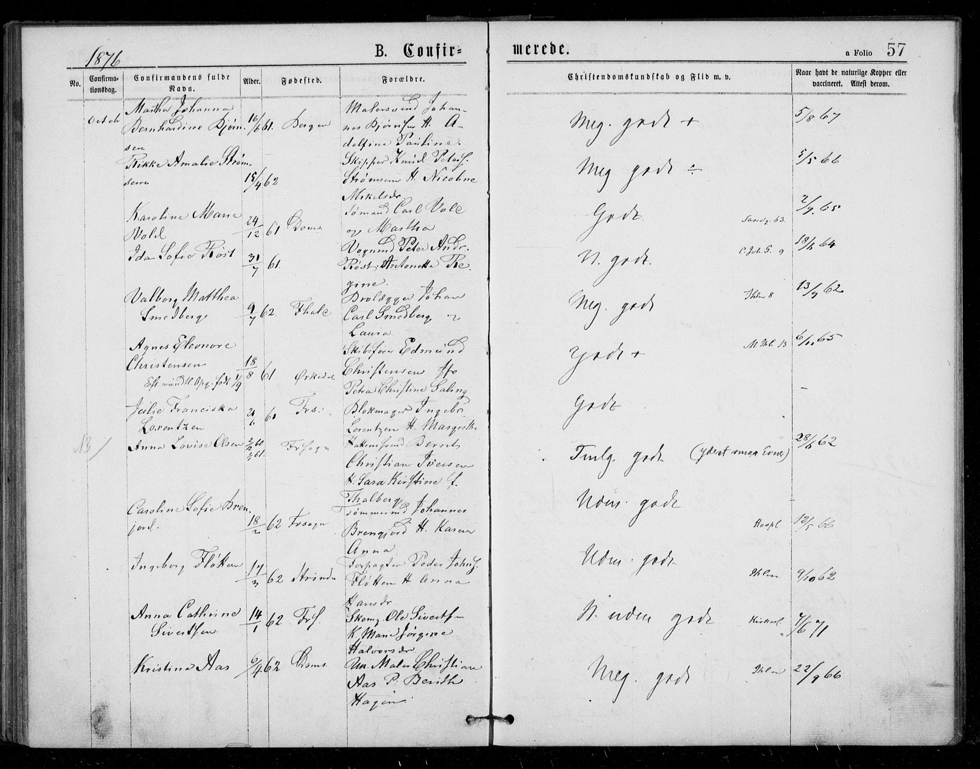 Ministerialprotokoller, klokkerbøker og fødselsregistre - Sør-Trøndelag, SAT/A-1456/602/L0121: Parish register (official) no. 602A19, 1872-1879, p. 57
