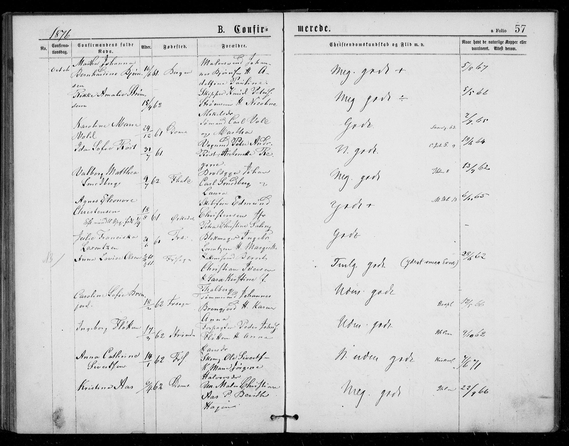 Ministerialprotokoller, klokkerbøker og fødselsregistre - Sør-Trøndelag, AV/SAT-A-1456/602/L0121: Parish register (official) no. 602A19, 1872-1879, p. 57