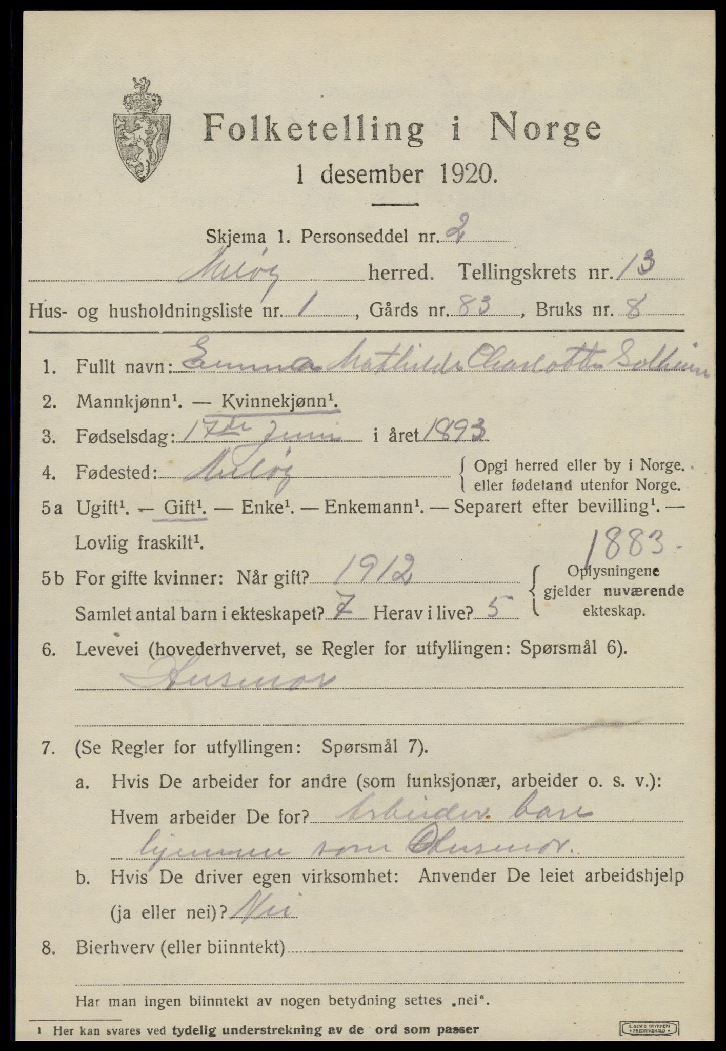 SAT, 1920 census for Meløy, 1920, p. 8323