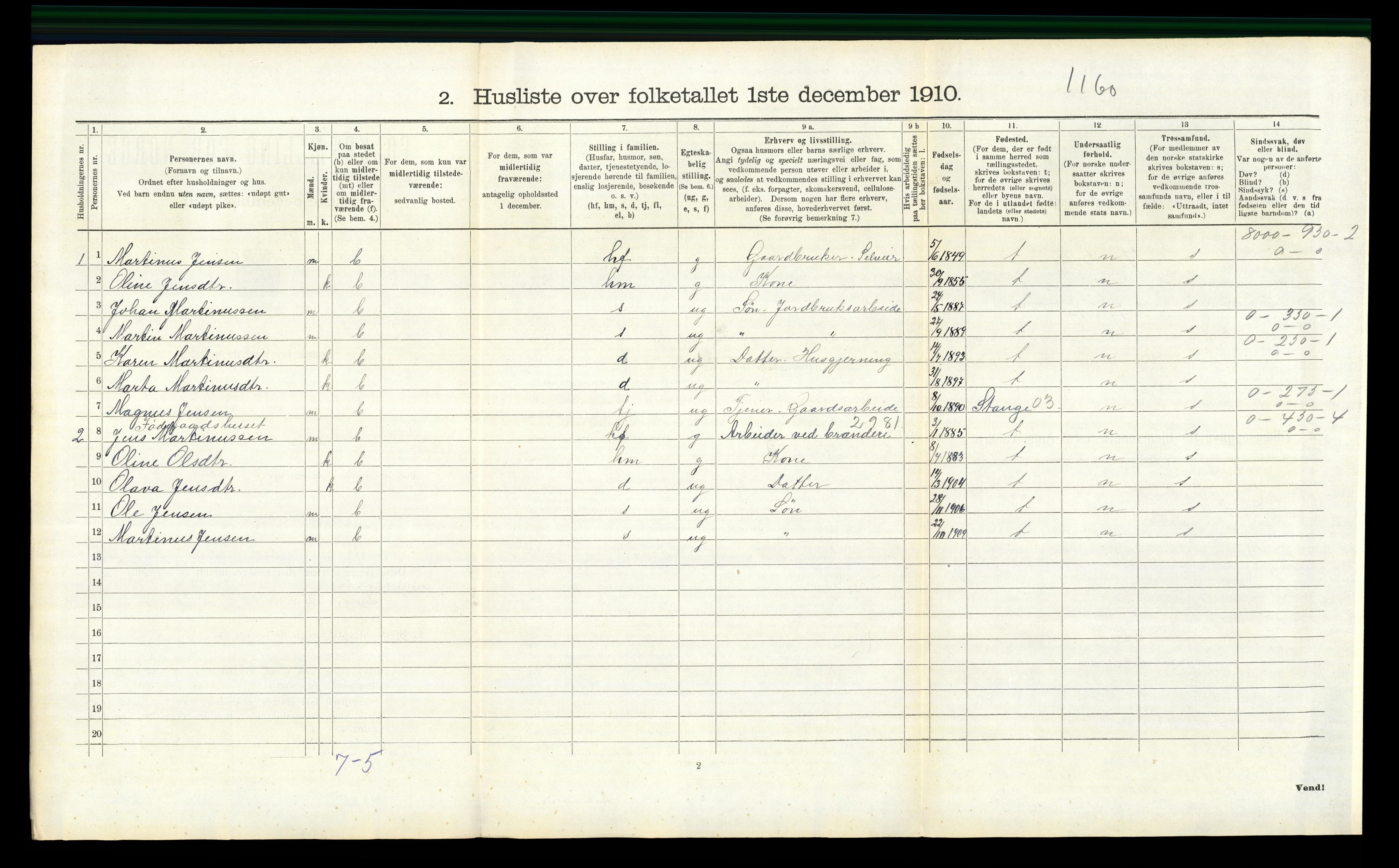 RA, 1910 census for Romedal, 1910, p. 1120
