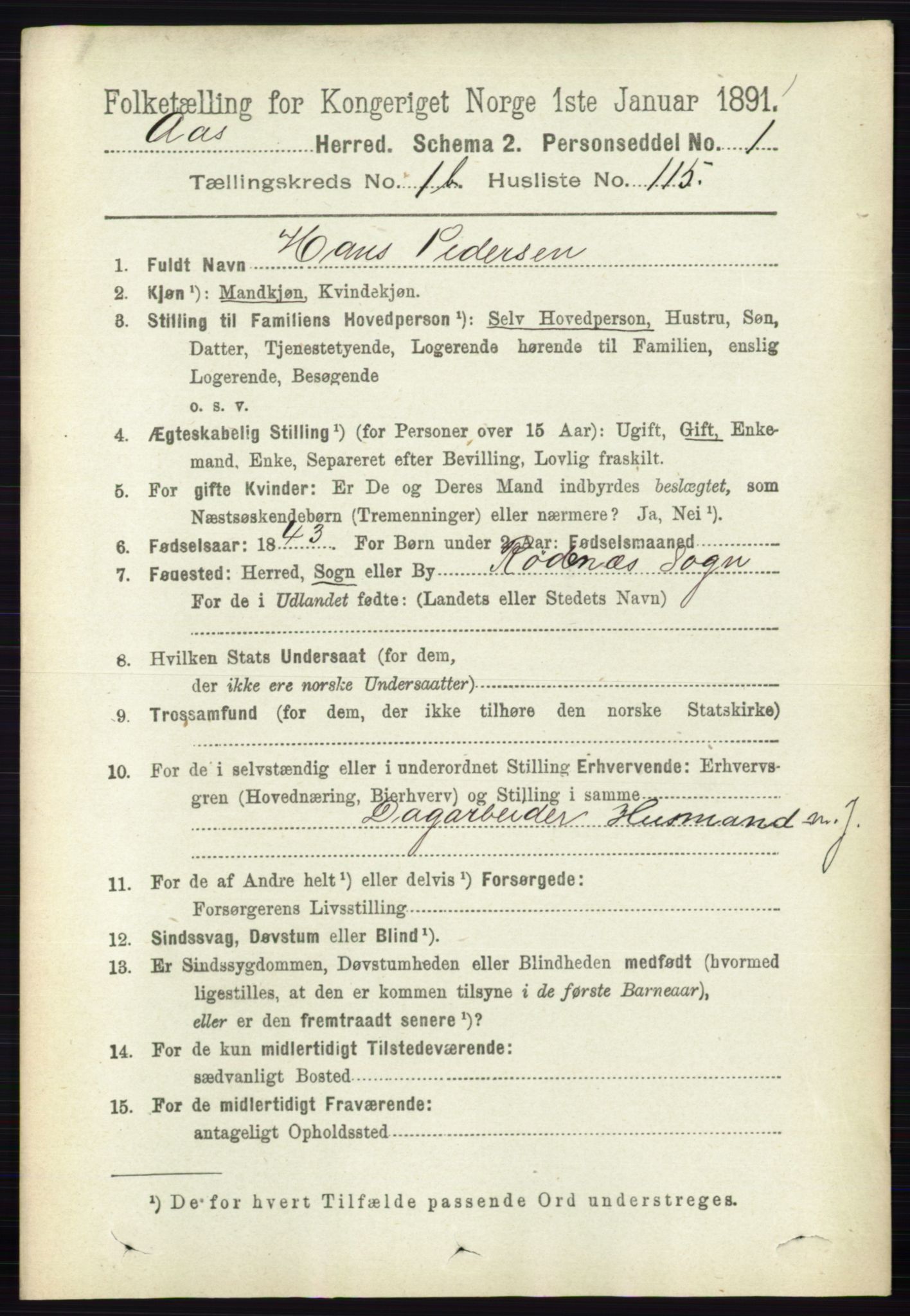 RA, 1891 census for 0214 Ås, 1891, p. 1480