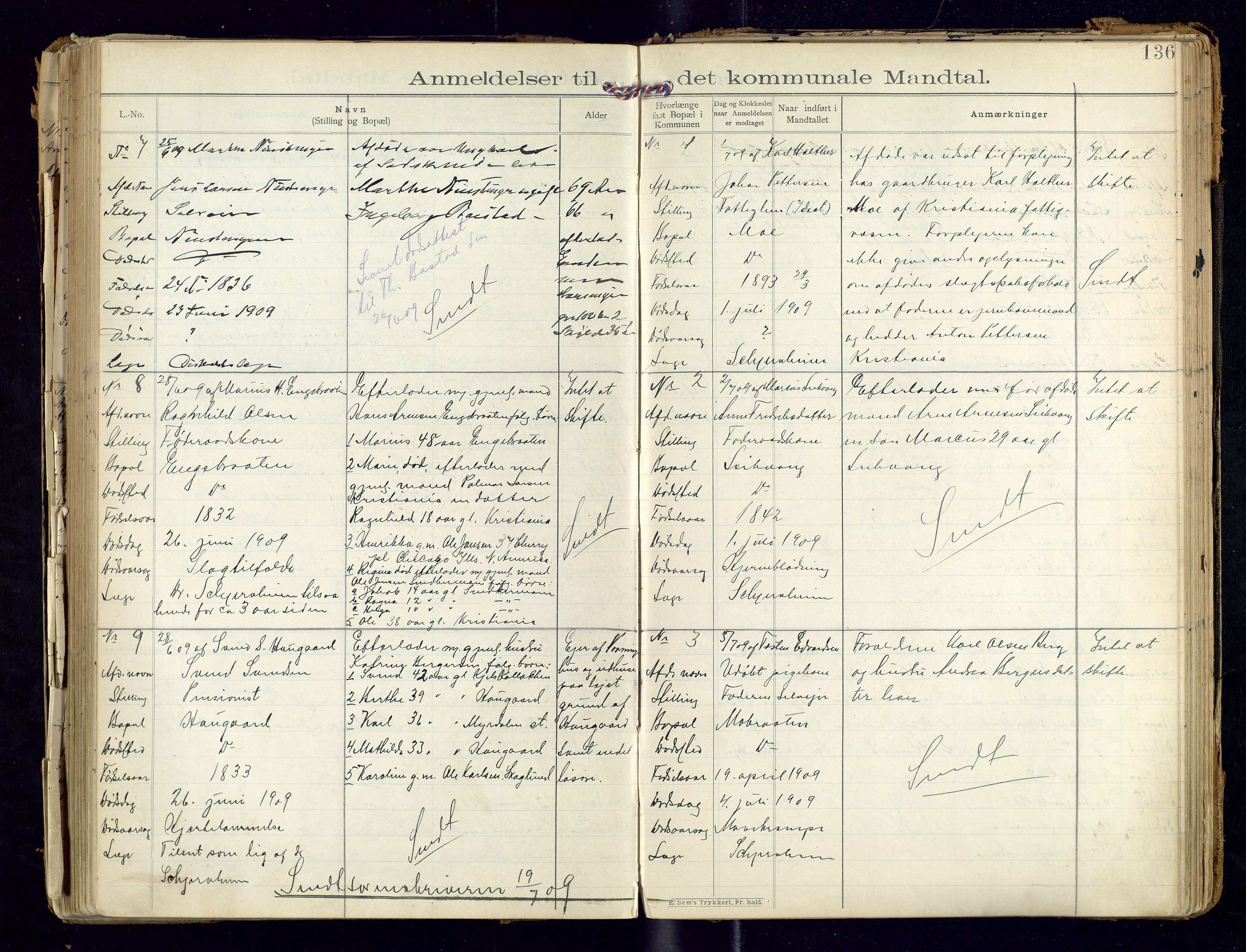 Sør-Odal lensmannskontor, SAH/LHS-022/H/Hb/L0001/0002: Protokoller over anmeldte dødsfall / Protokoll over anmeldte dødsfall, 1901-1913, p. 136