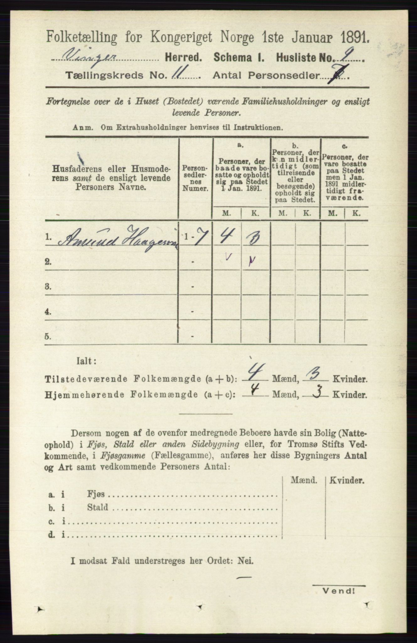 RA, 1891 census for 0421 Vinger, 1891, p. 5290